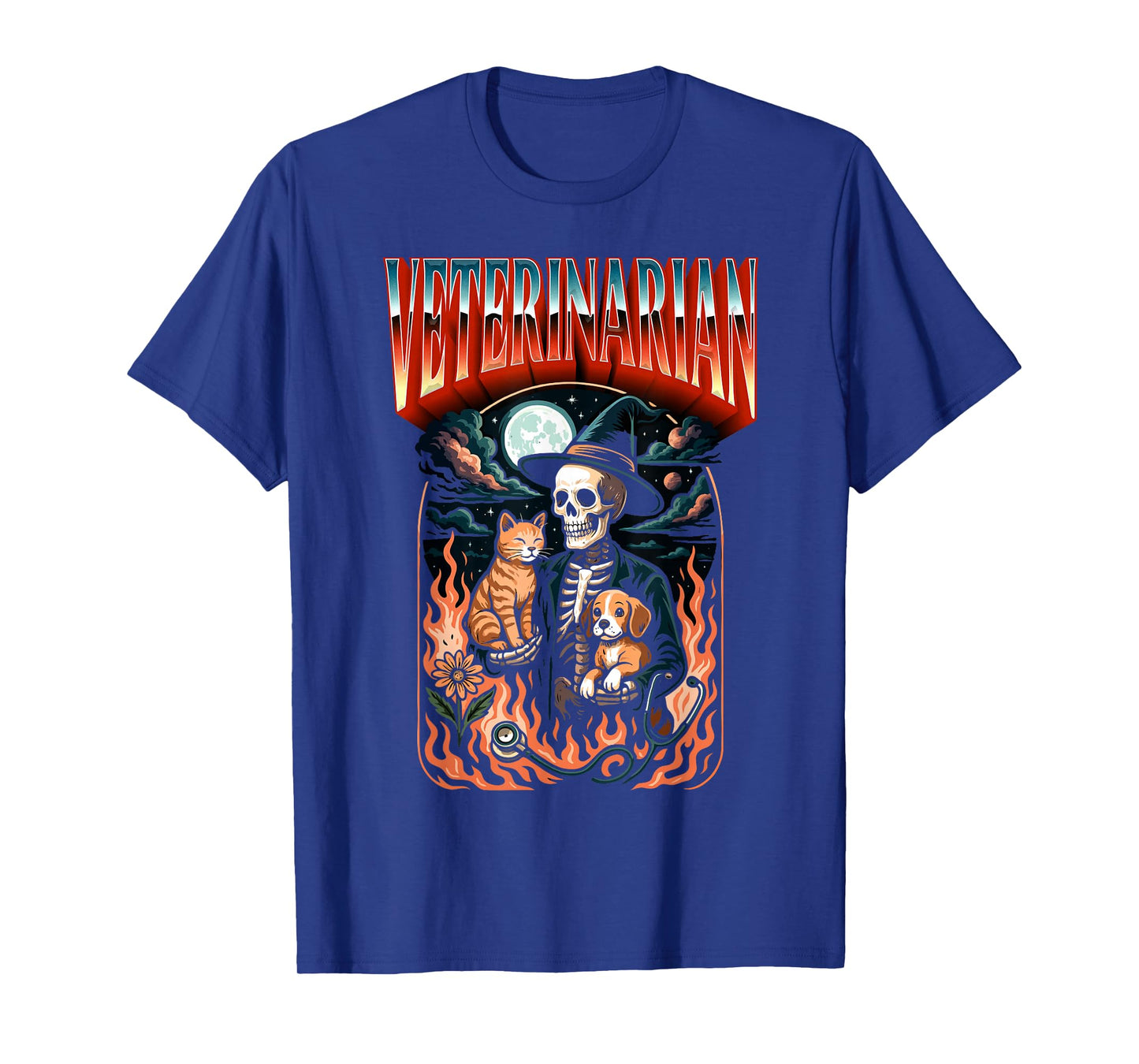 Spooky Veterinarian Skeleton with Cat & Dog Halloween T-Shirt