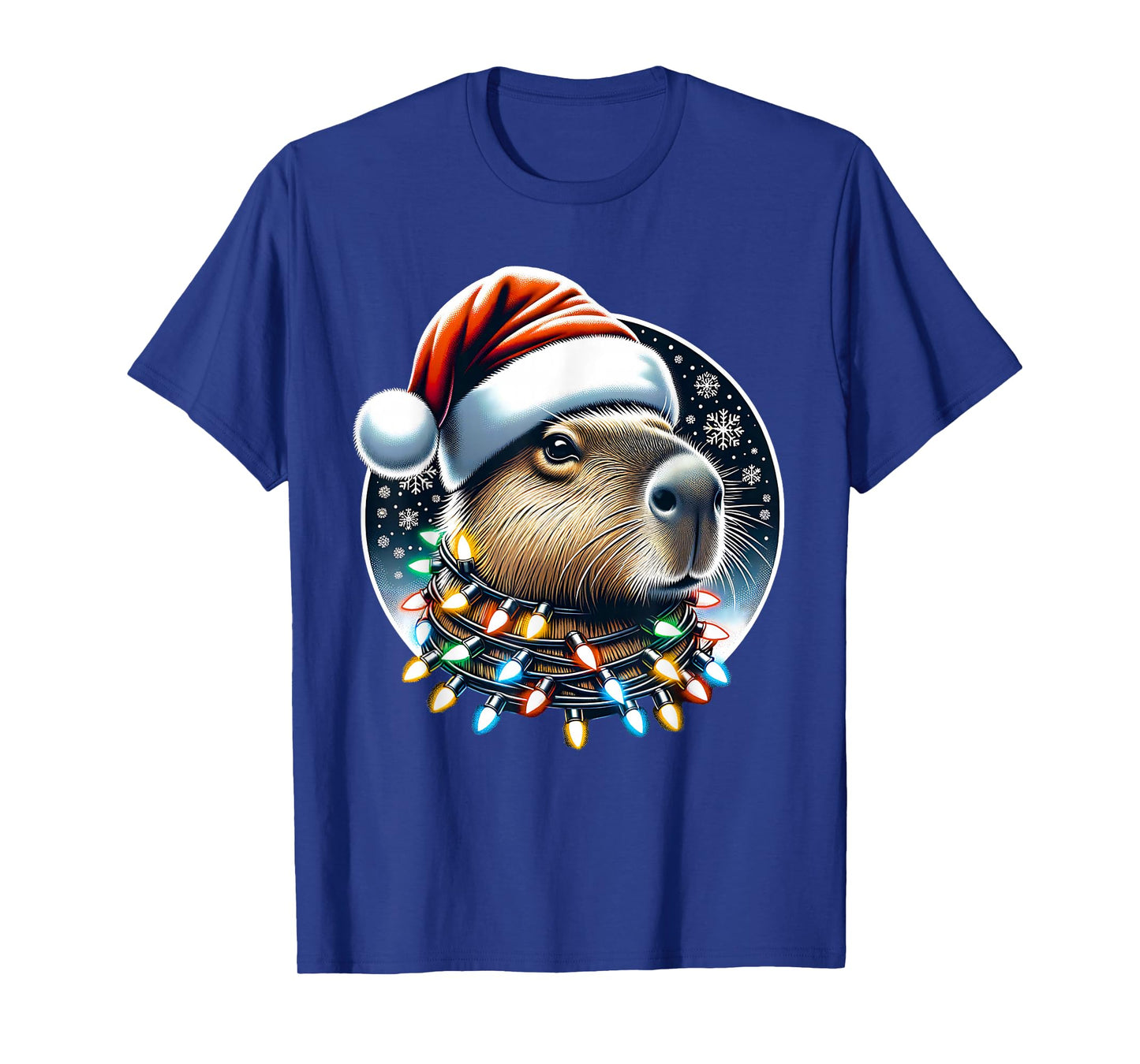 Christmas Capybara Santa Hat Xmas Lights Men Women Kids T-Shirt