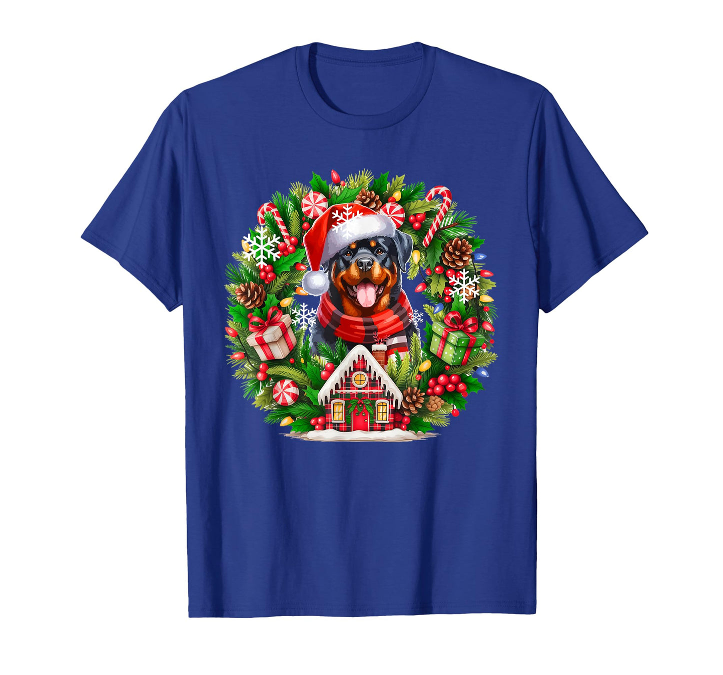 Santa Rottweiler Christmas Floral Circle Matching Owner Kids T-Shirt