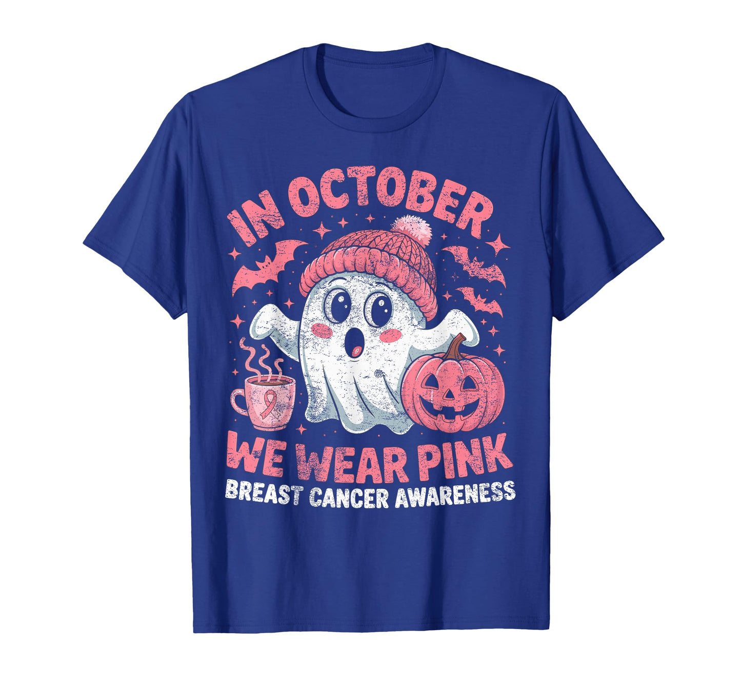 in October We Wear Pink Ghost Coffee Breast Cancer Awareness T-Shirt