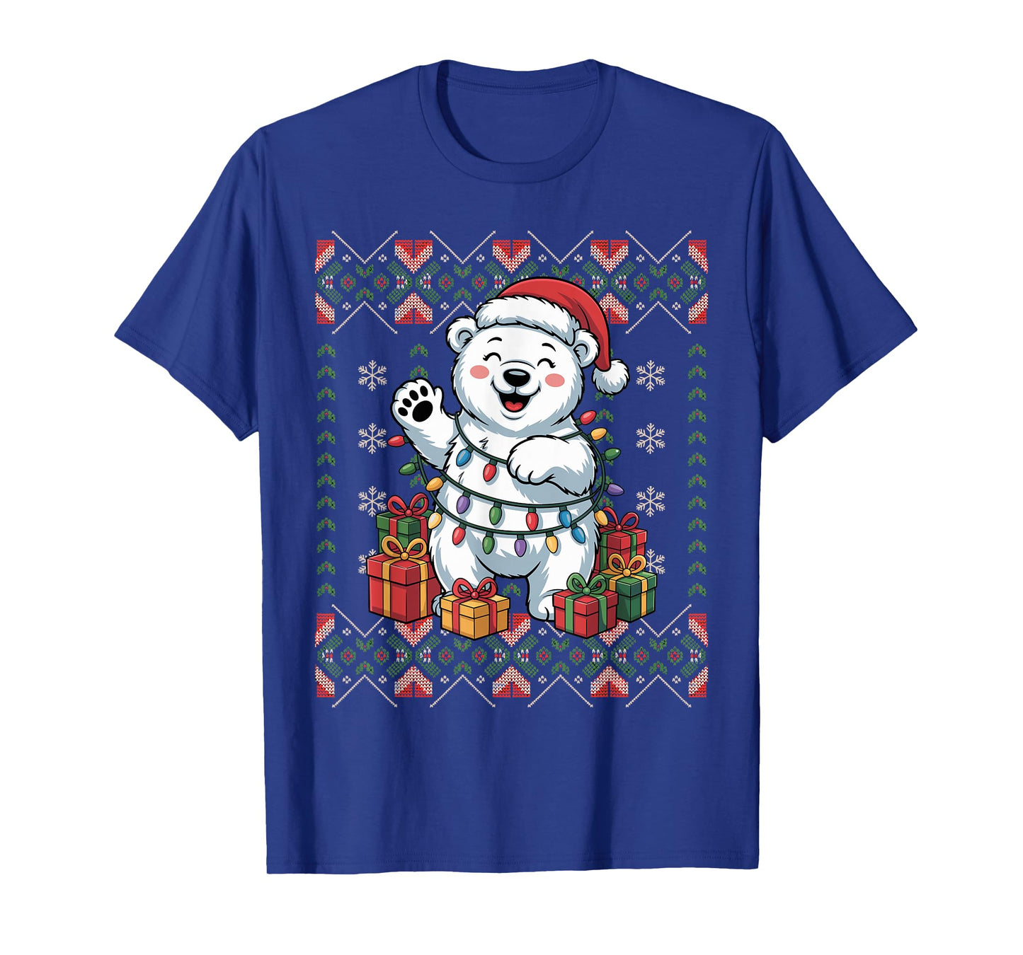 Santa Polar Bear Christmas Ugly Sweater Funny Holiday Pajama T-Shirt