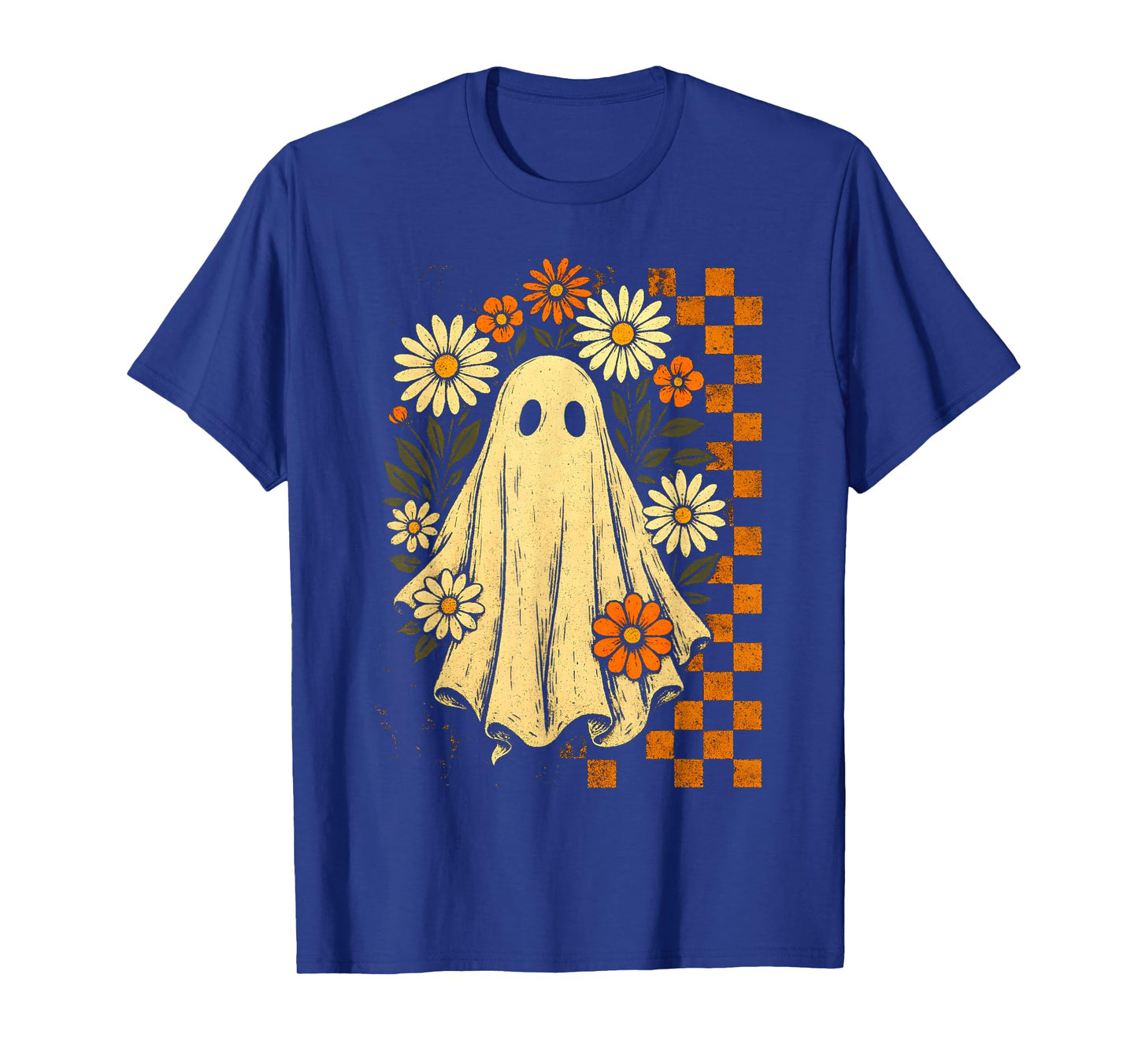 Vintage Floral Ghost Groovy Halloween Spooky Girls Women T-Shirt