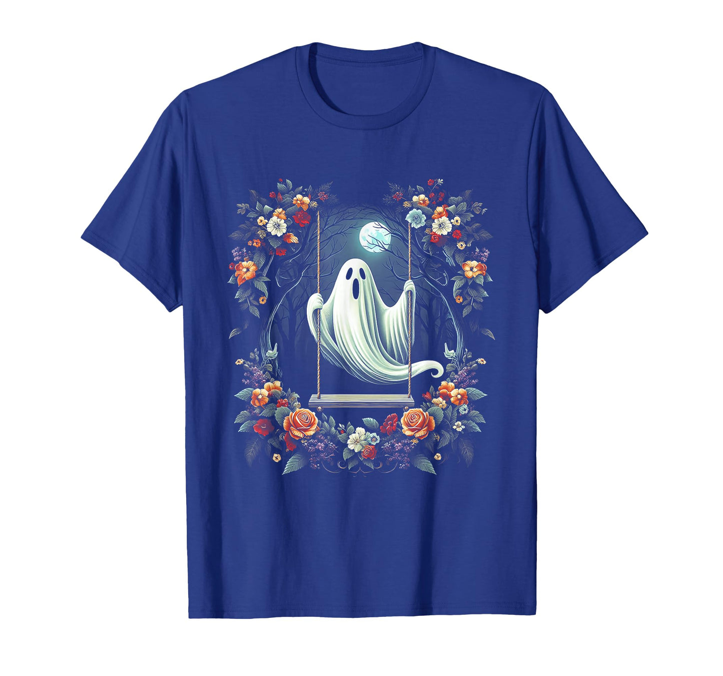 Vintage Floral Ghost On Swing In Forest Halloween Gothic T-Shirt