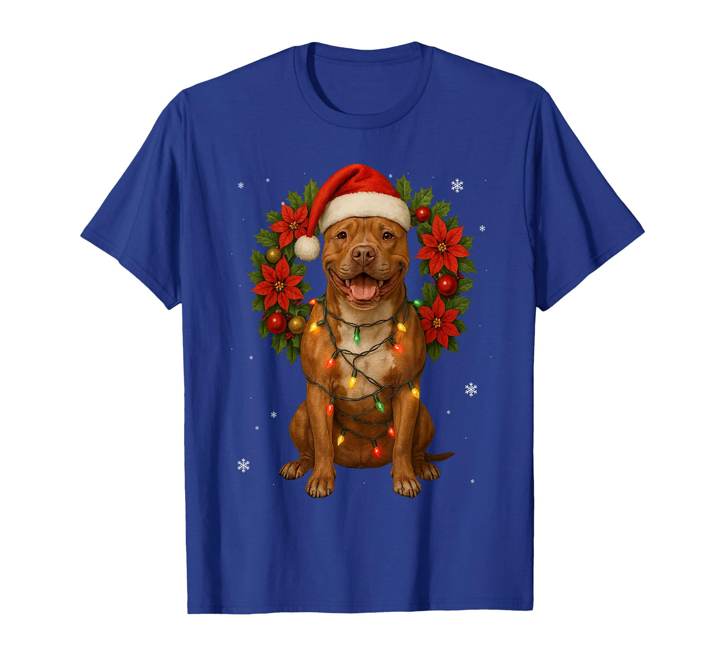 Christmas American Pit Bull Festive Wreath Lights Xmas T-Shirt