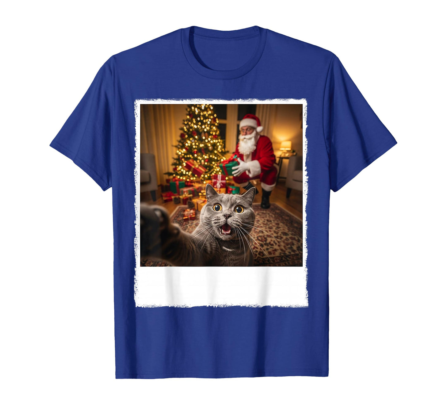 Funny Xmas Cat Selfie with Santa Claus Gifts Christmas Night T-Shirt