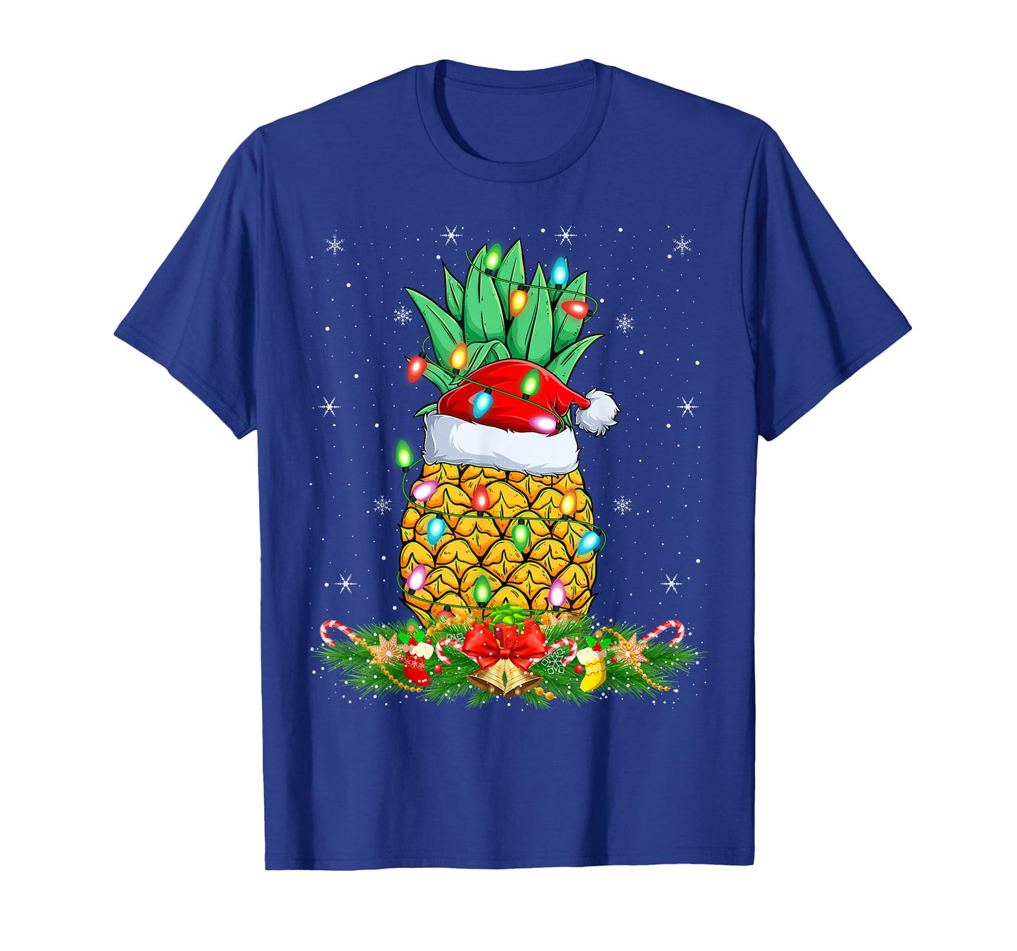Pineapple Christmas Lights Funny Santa Hat Pineapple Xmas T-Shirt