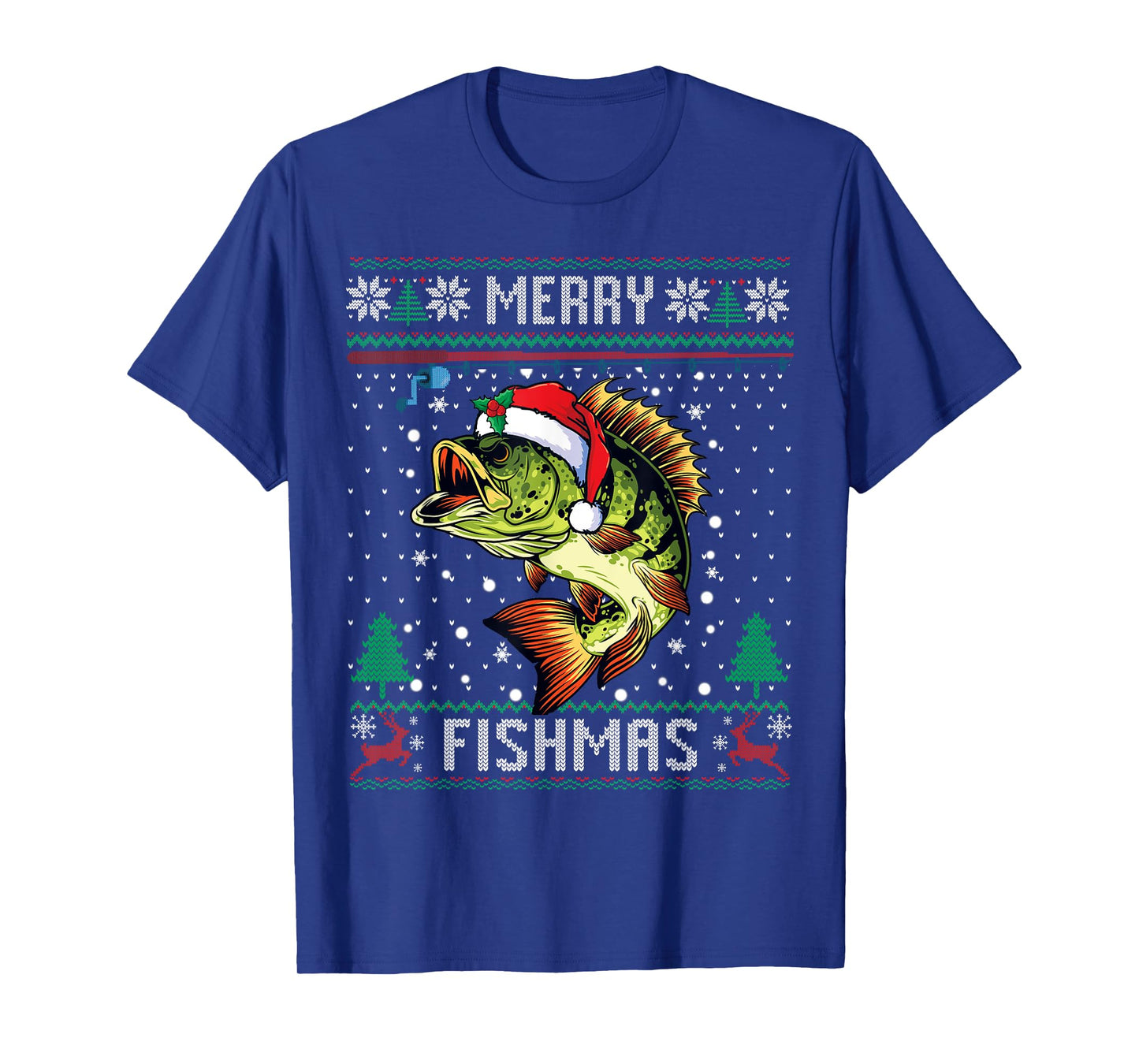 Merry Fishmas Bass Fish Fishing Christmas Ugly Sweater Xmas T-Shirt