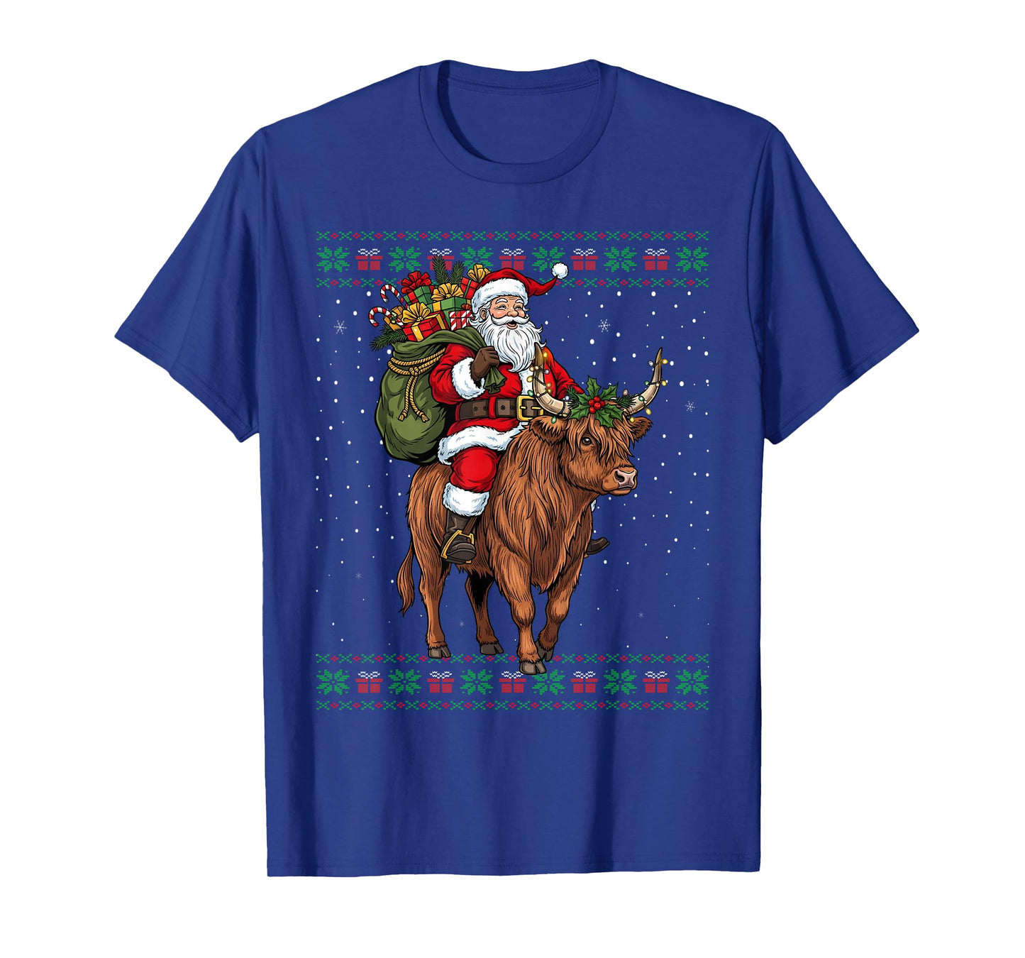 Santa Riding Highland Cow Ugly Christmas Sweater T-Shirt
