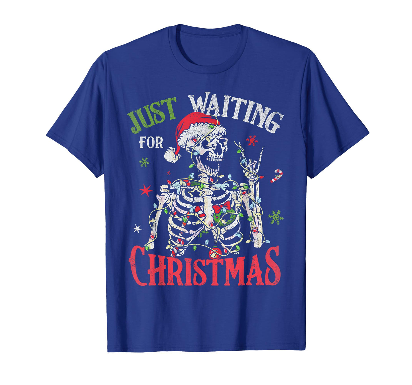 Just Waiting for Christmas Holiday Santa Claus Skeleton T-Shirt