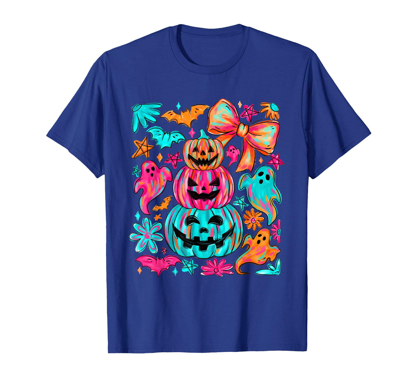 Coquette Floral Ghost Halloween Pumpkin Autumn Fall Vibes T-Shirt
