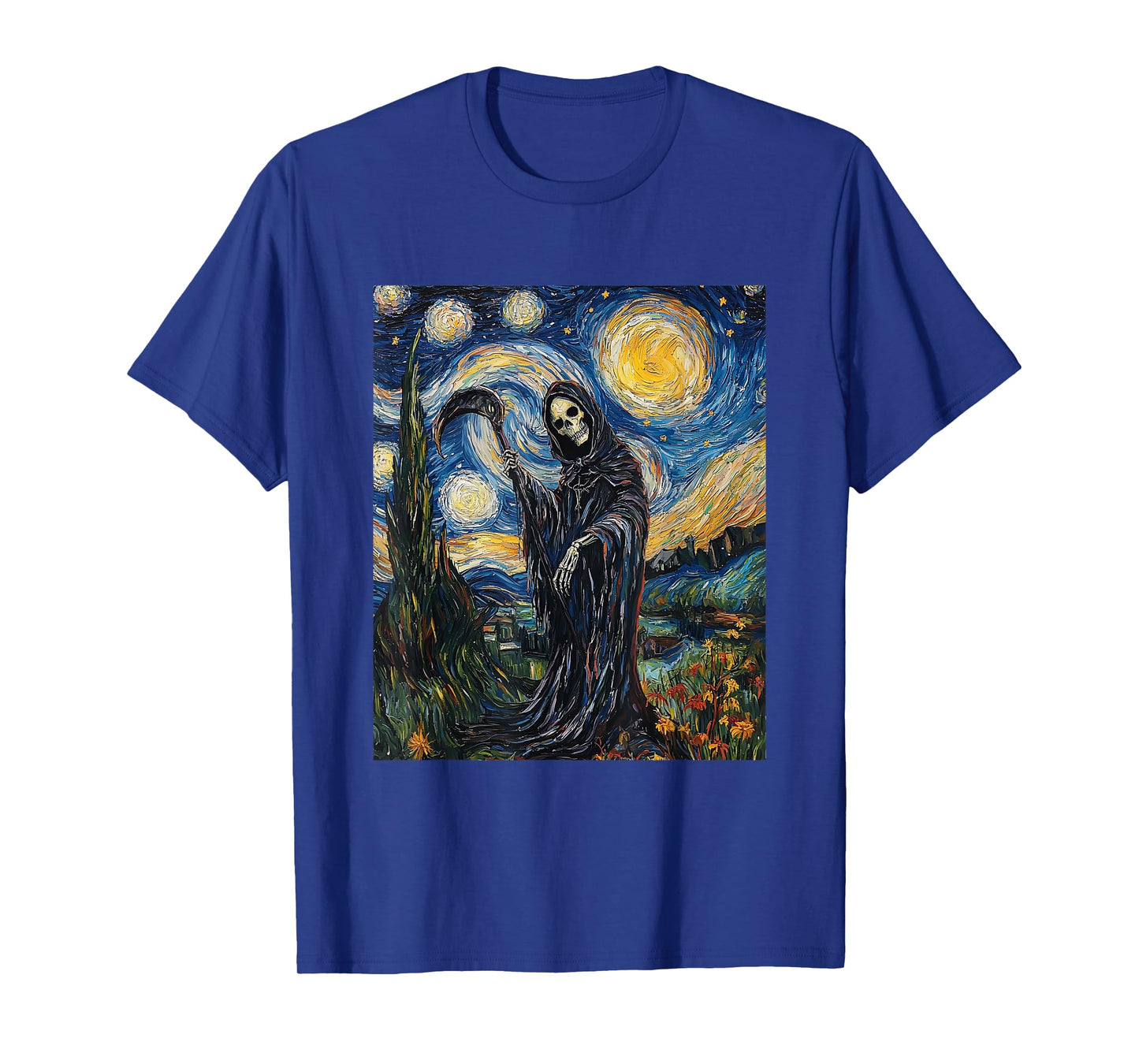 Grim Reaper Skeleton - Van Gogh Style - Starry Night T-Shirt