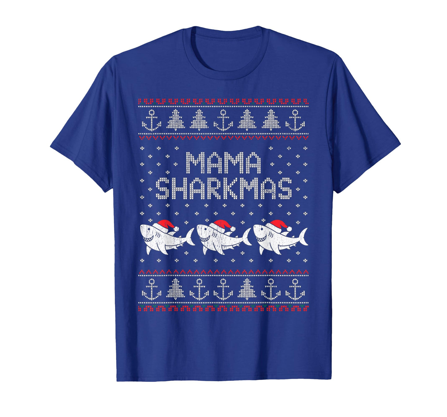 Mama Sharkmas Funny Shark Santa Hat Ugly Christmas Sweater T-Shirt
