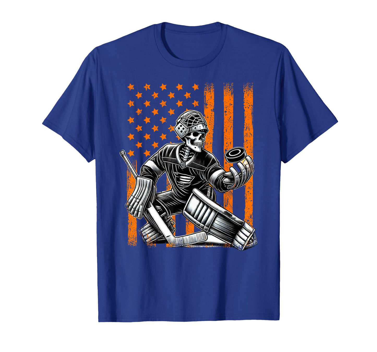 Spooky American Skeleton Ice Hockey Goalie Halloween USA T-Shirt