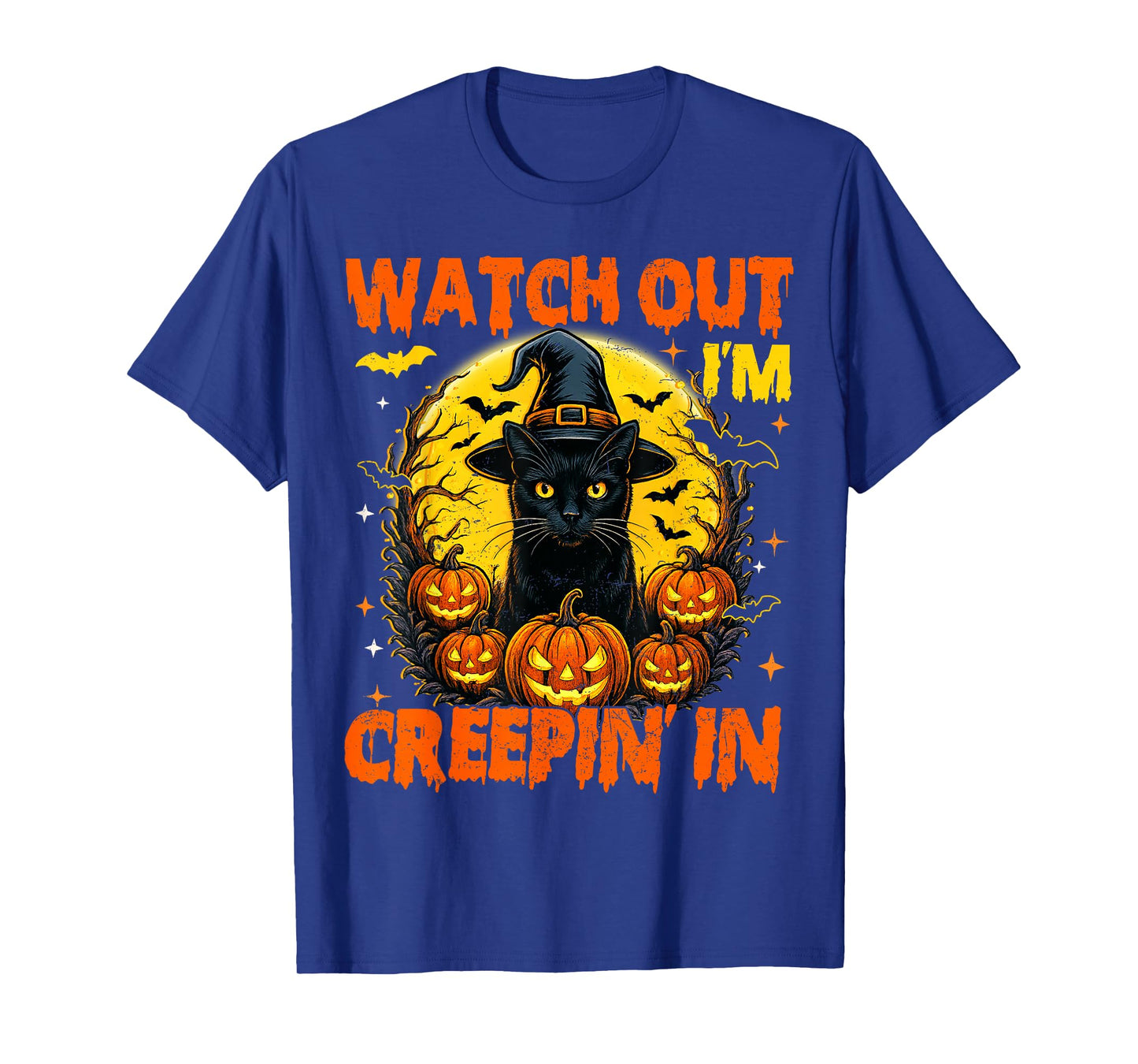 Black Cat Halloween Pumpkin Costume Creepin in Spooky Autumn T-Shirt