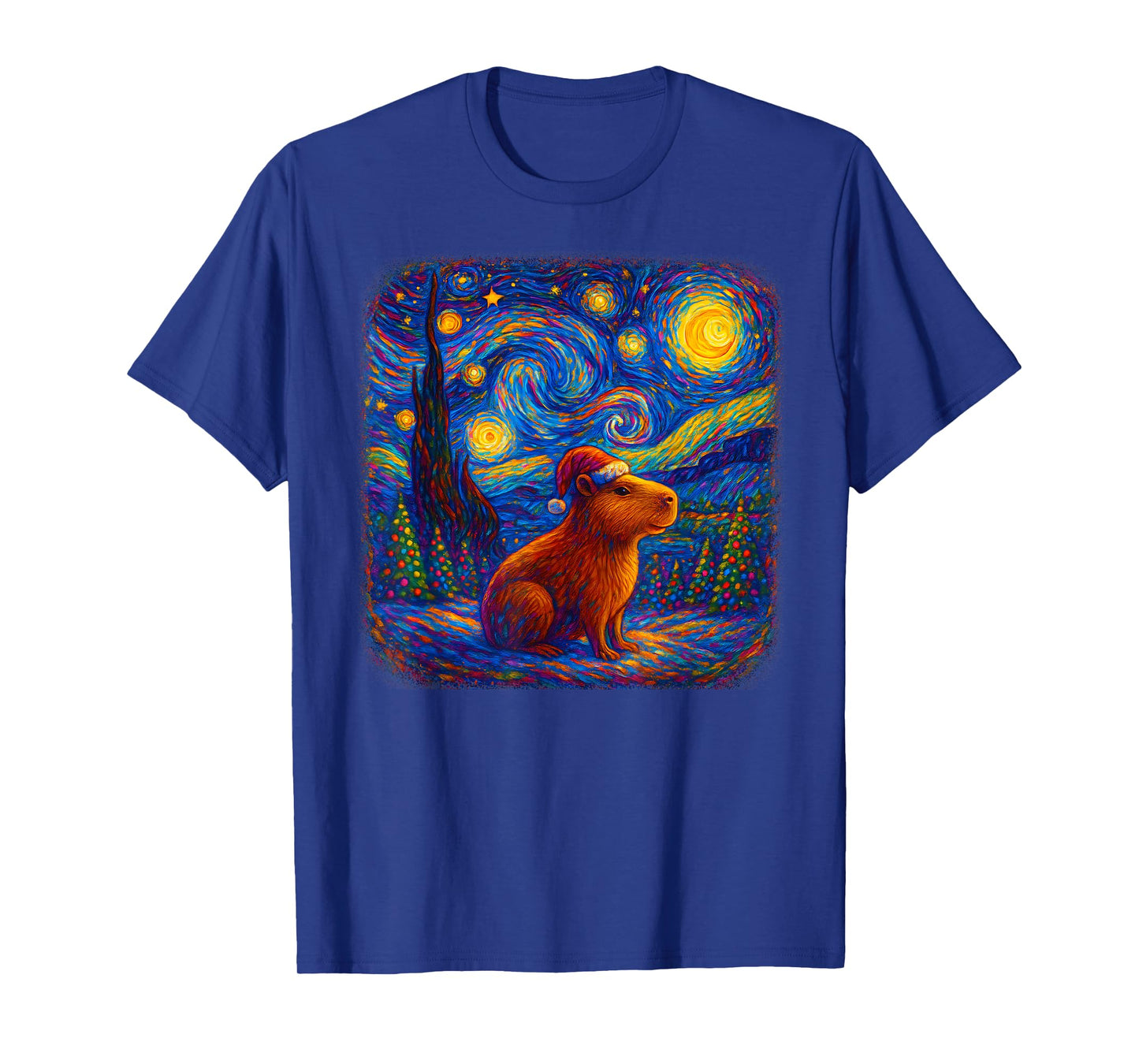 Christmas Capybara Santa Hat Starry Night for Women Men Kids T-Shirt
