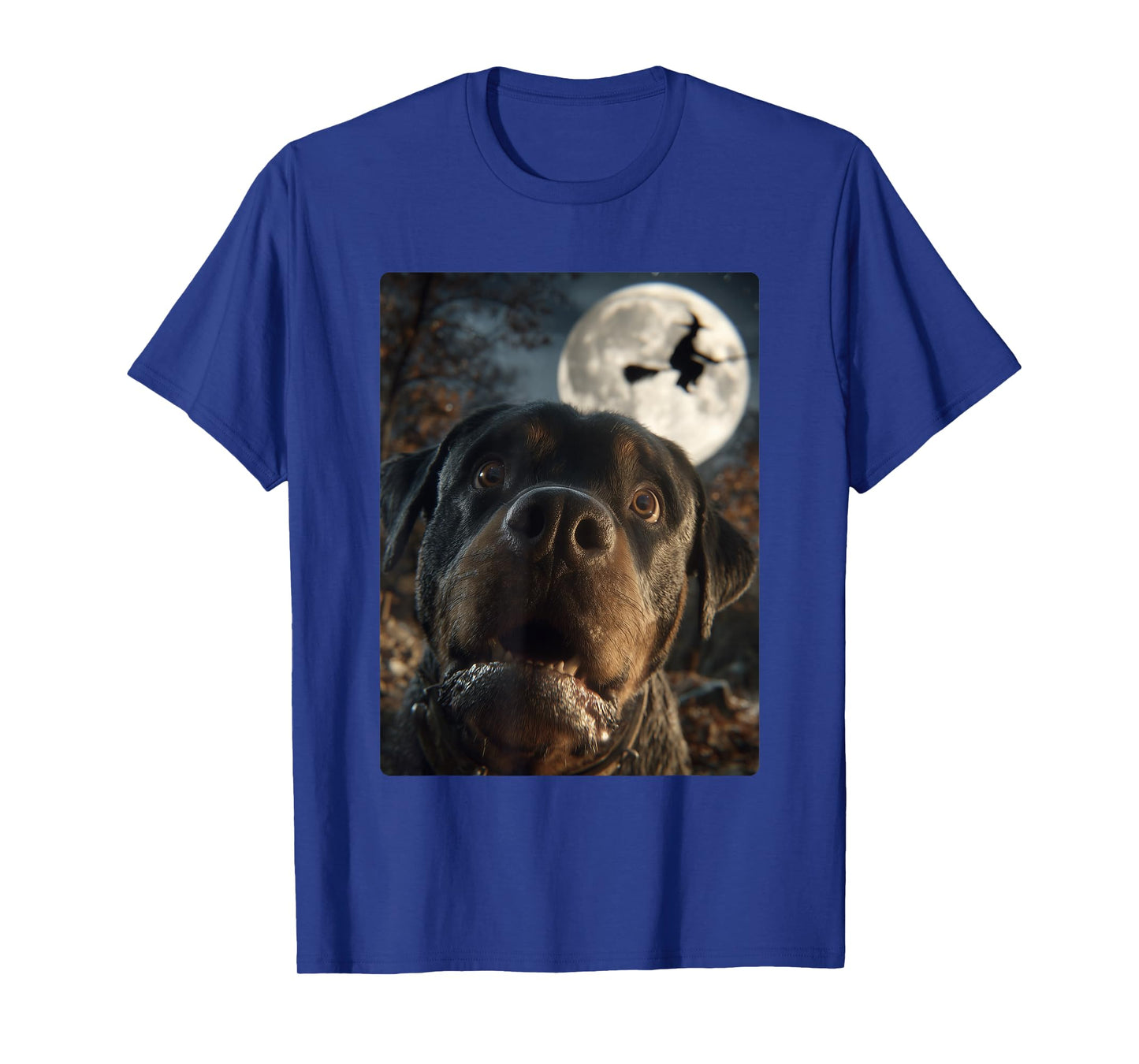 Funny Rottweiler Selfie Full Moon Flying Witch Halloween Dog T-Shirt