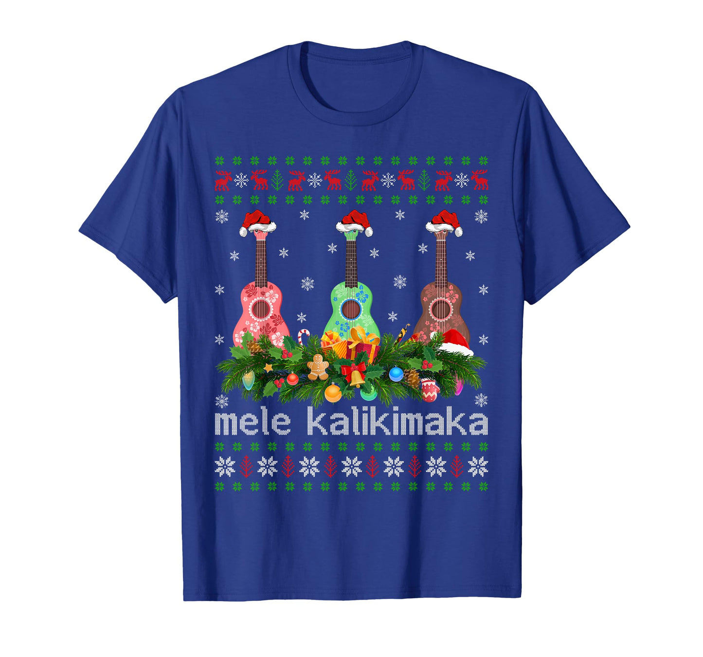 Mele Kalikimaka Ukulele Guitar Christmas Pajamas Ugly Xmas T-Shirt