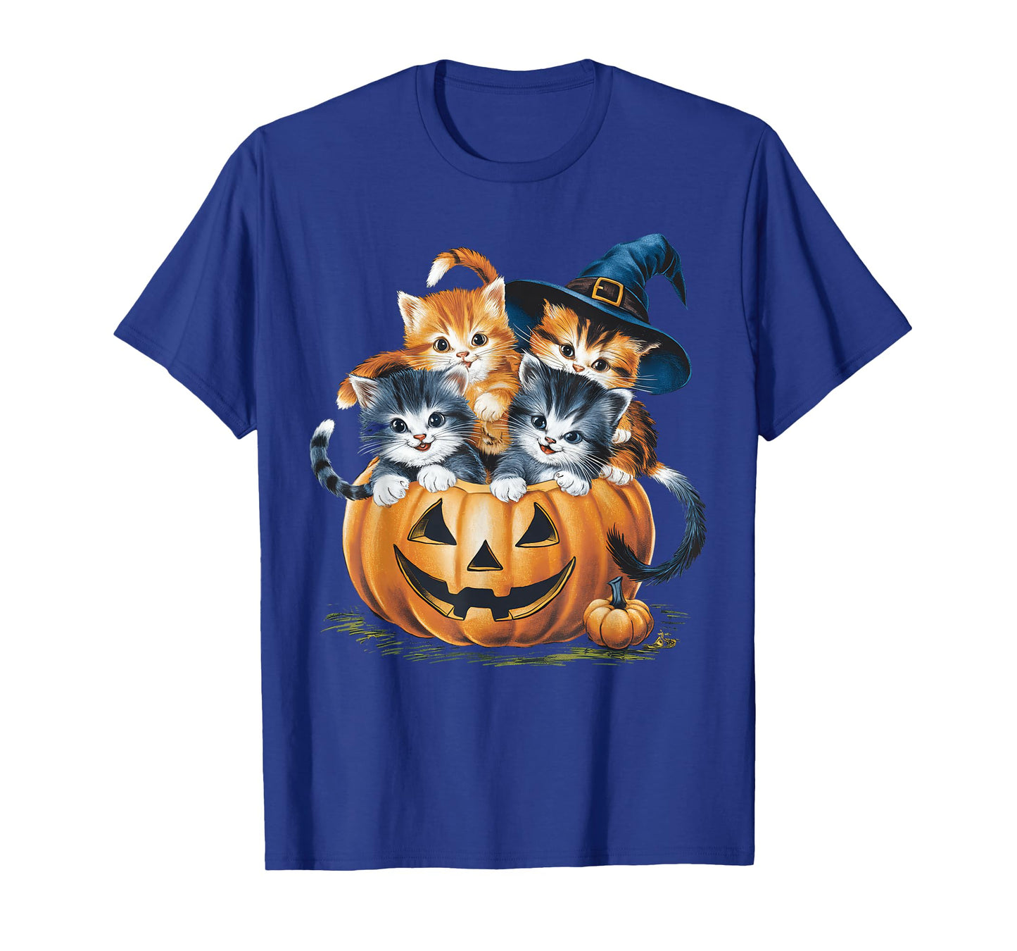 Vintage 90s Cat Pumpkin Halloween Retro Floral Spooky Season T-Shirt