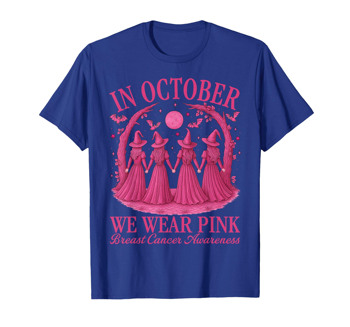 in October We Wear Pink Halloween Pink Witch Breast Cancer T-Shirt
