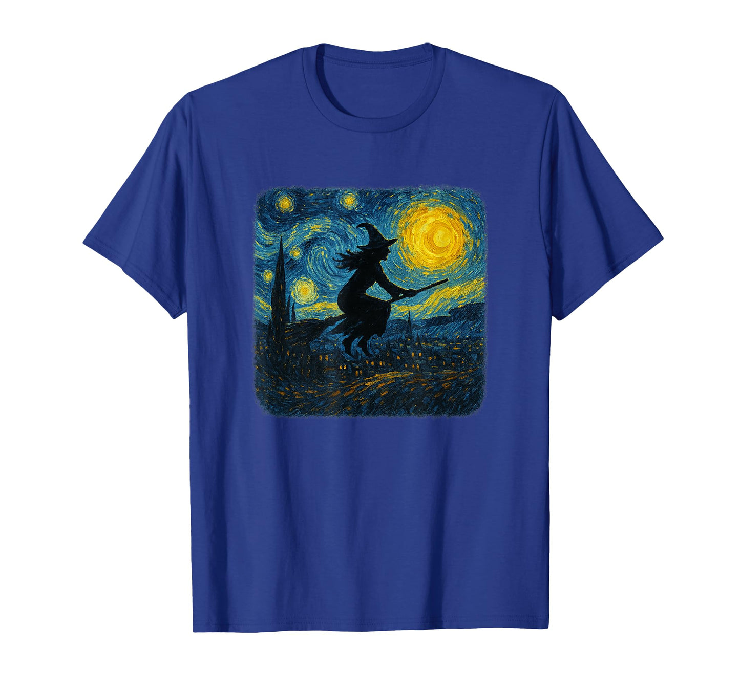 Funny Witch Flying Broomstick Starry Night Halloween T-Shirt