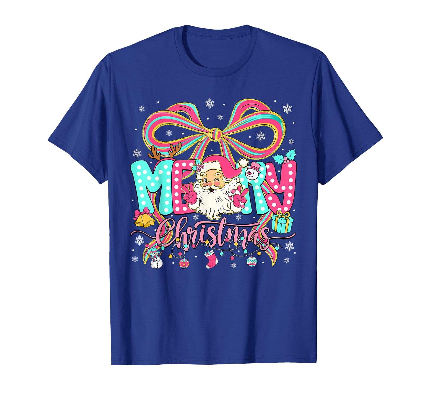 Merry Christmas Coquette Bow Pink Christmas Santa Claus Girl T-Shirt