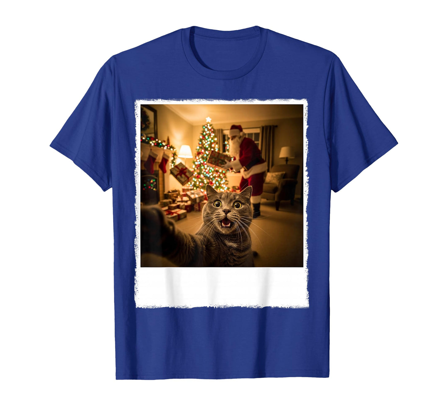Funny Xmas Cat Selfie with Santa Claus Gifts Christmas Night T-Shirt