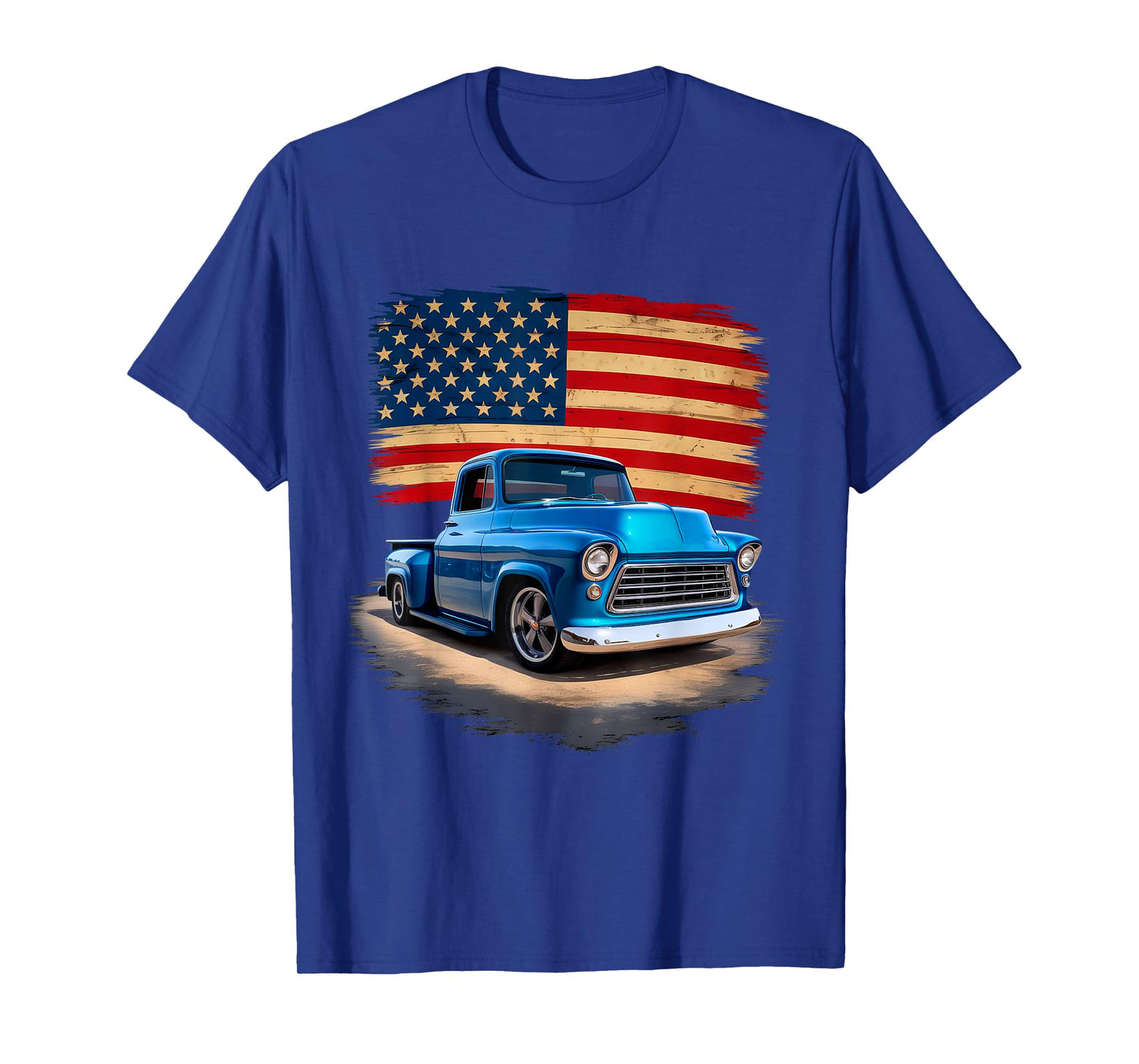 Classic Old Pickup Truck American Flag 4th of July Patriotic T-Shirt
