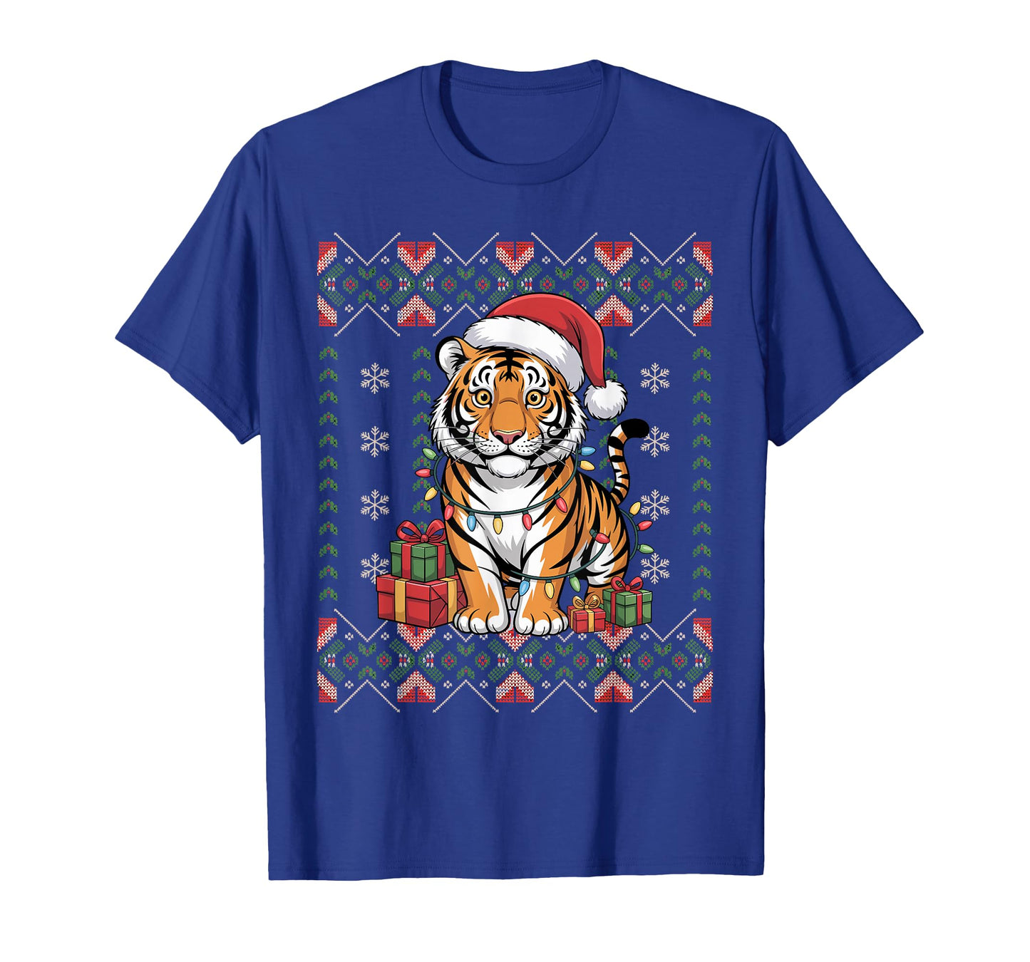 Santa Tiger Christmas Ugly Sweater Funny Holiday Pajamas T-Shirt