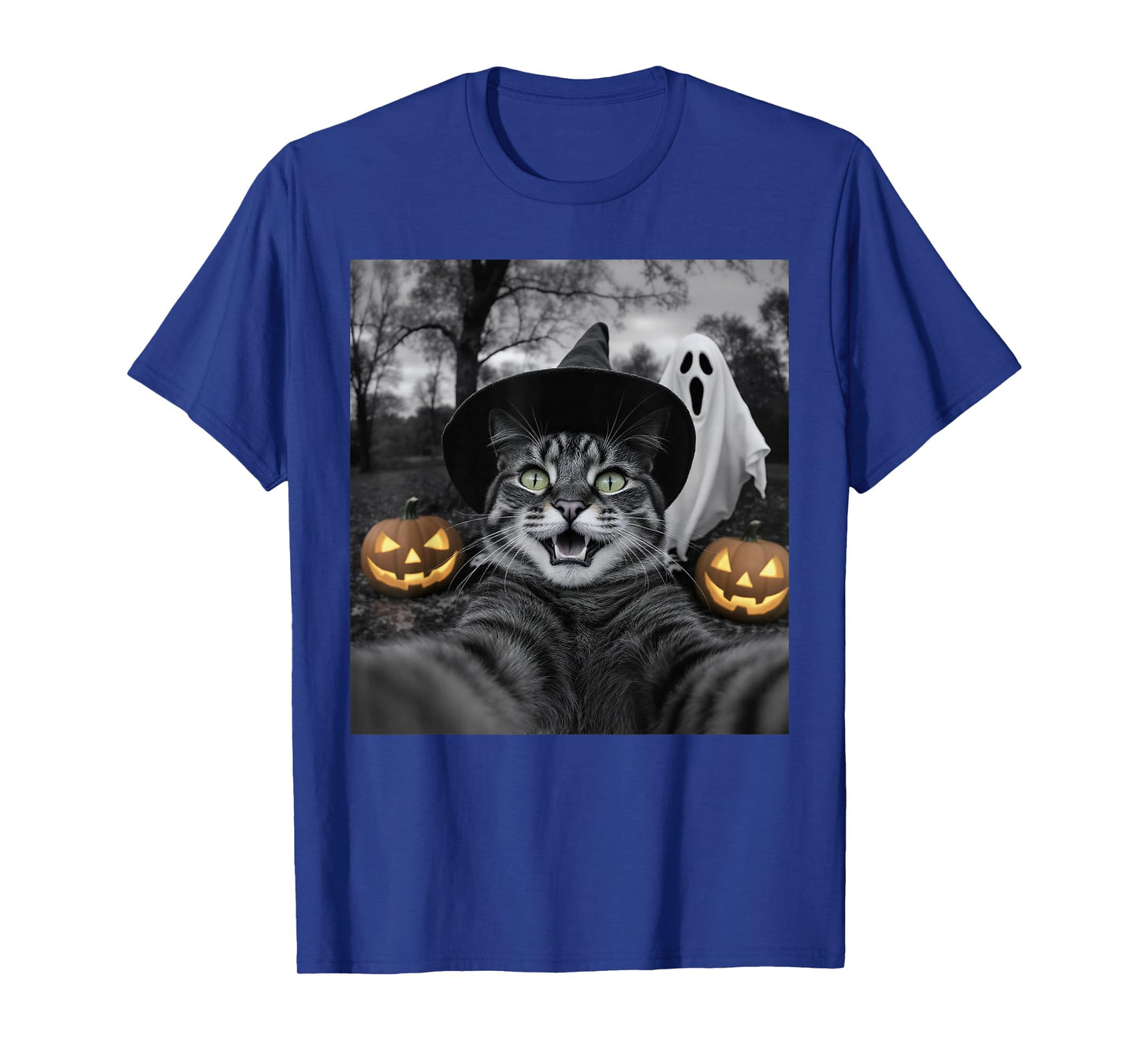 Funny Cat Selfie with a Witch & Ghost Scary Halloween T-Shirt
