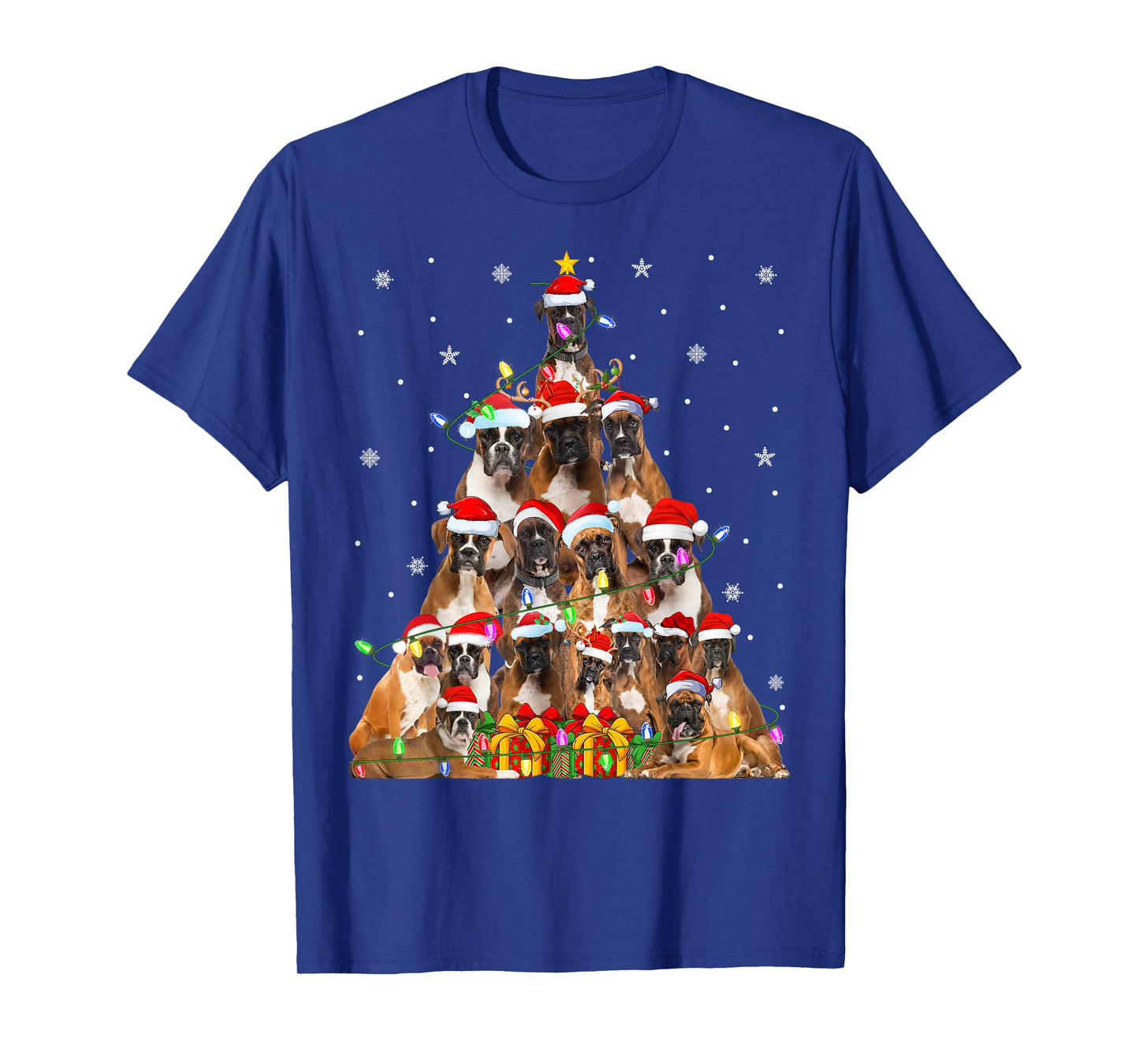 Xmas Lights Holiday Santa Boxer Dog Christmas Tree T-Shirt