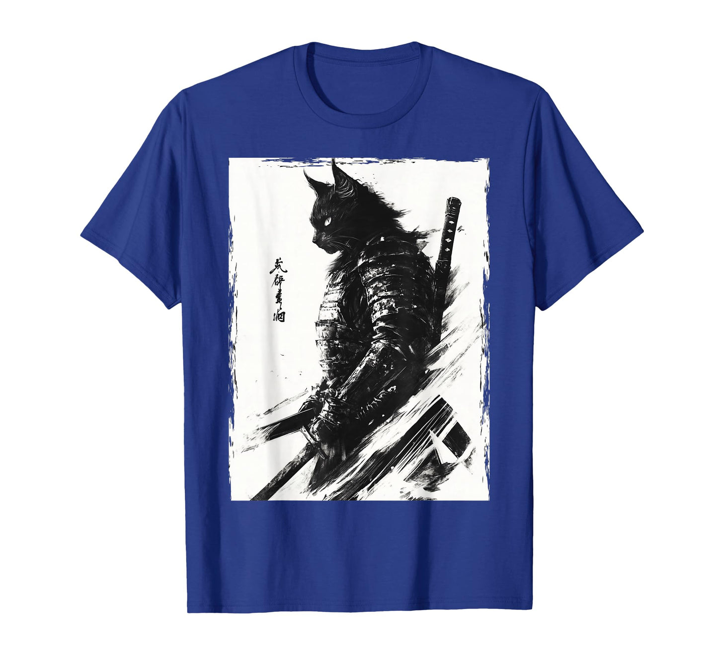 Samurai Warrior Cat Graphic Tee Vintage Japanese Art Anime T-Shirt