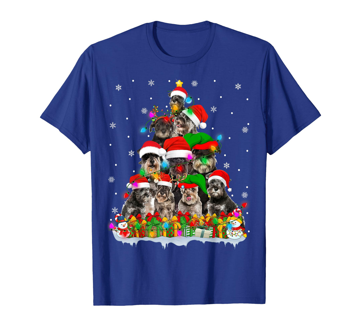 Schnauzer Dog Christmas Tree Lights Xmas Sweater Santa Dog T-Shirt