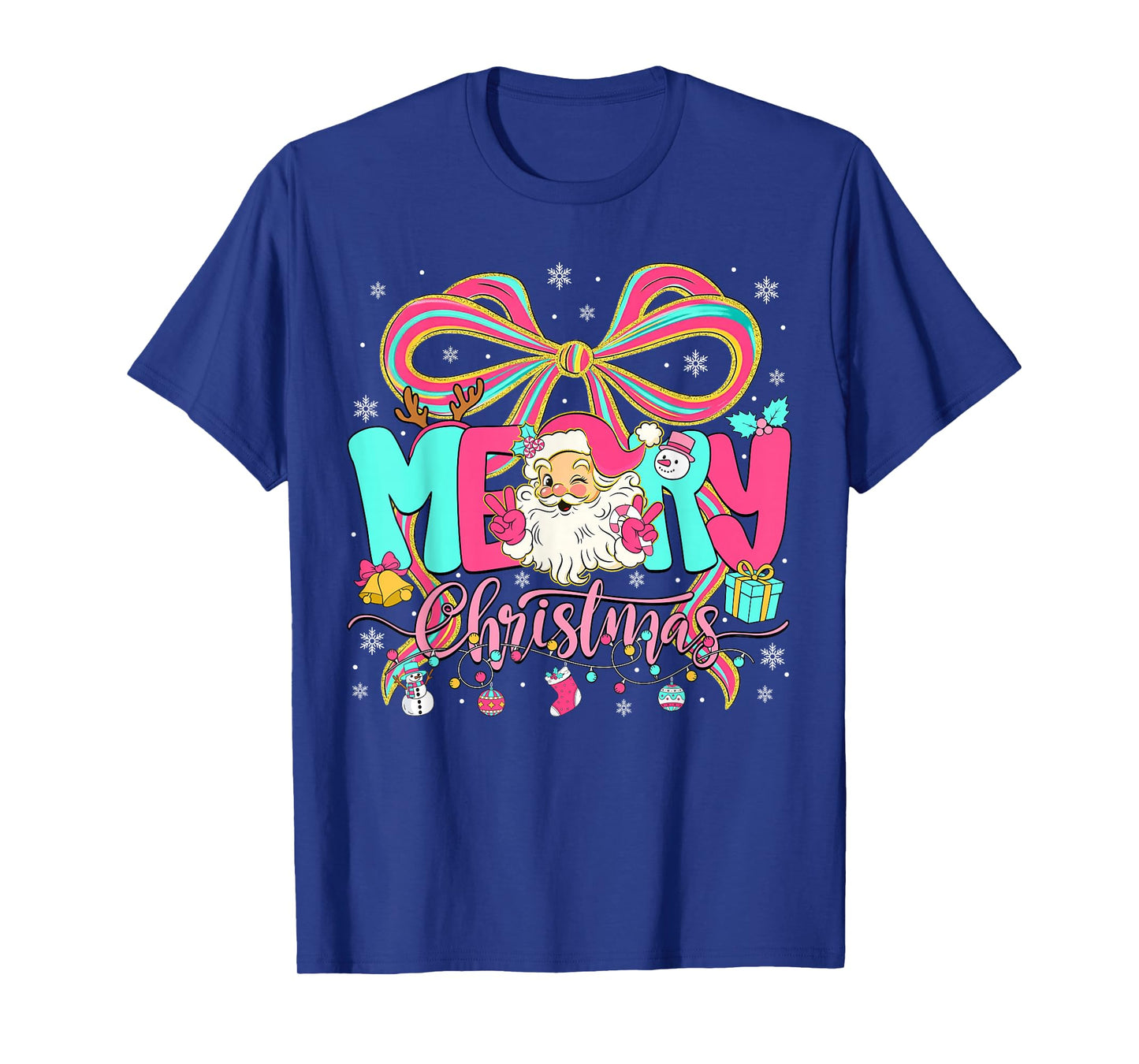 Merry Christmas Coquette Bow Pink Christmas Santa Claus Girl T-Shirt
