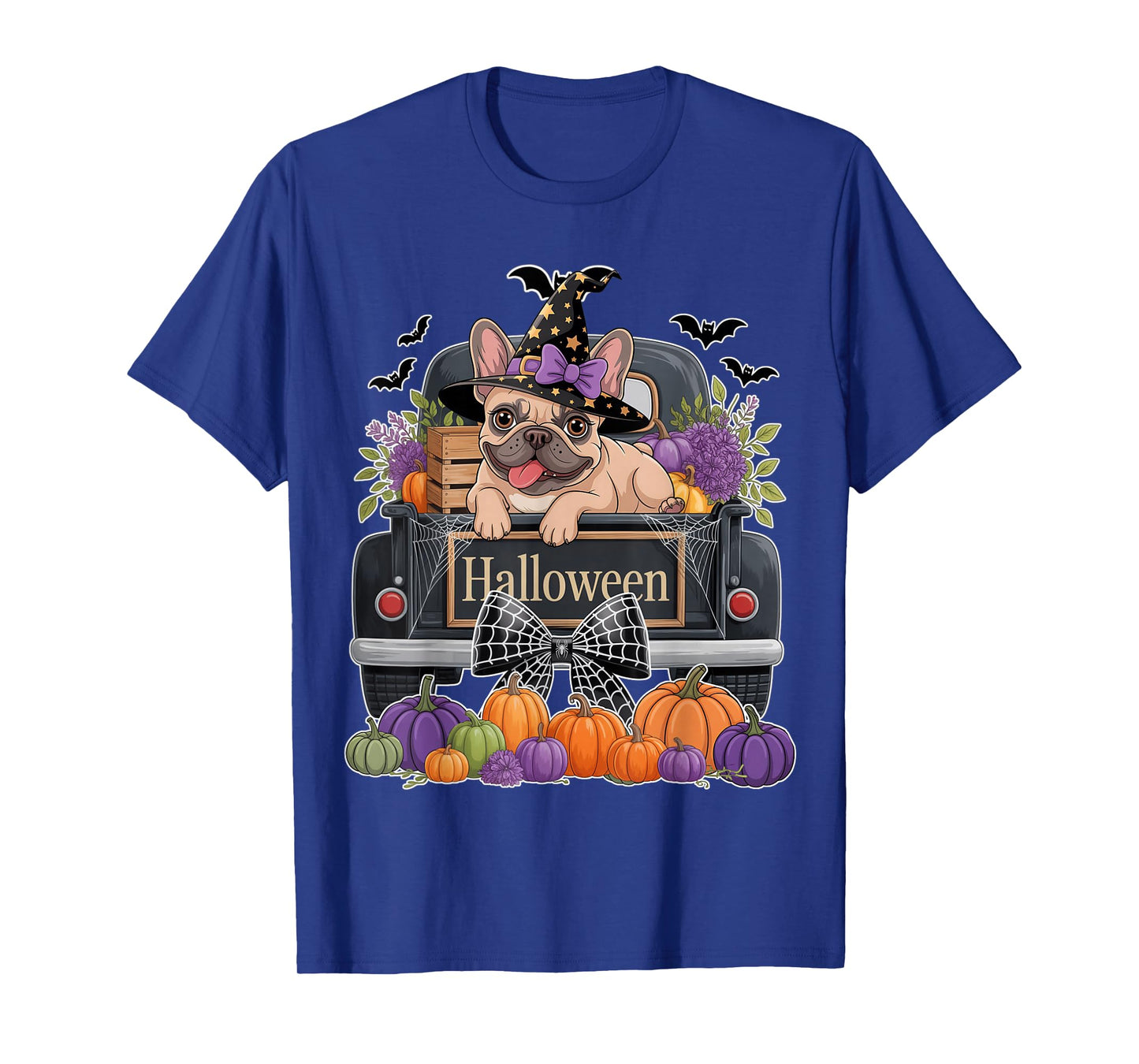 French Bulldog Witch Hat Truck Pumpkin Dog Lovers Halloween T-Shirt