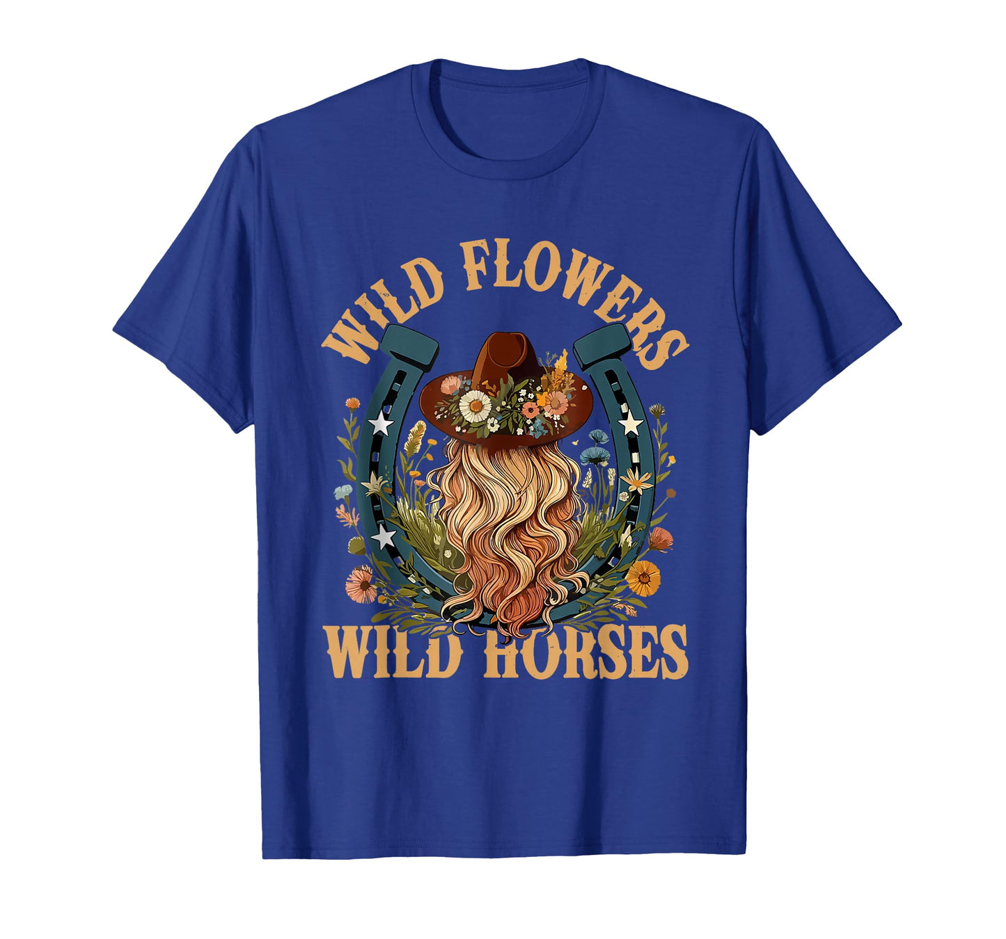 Vintage Western Southern Cowgirl Ridding Horse Wild Flowers T-Shirt