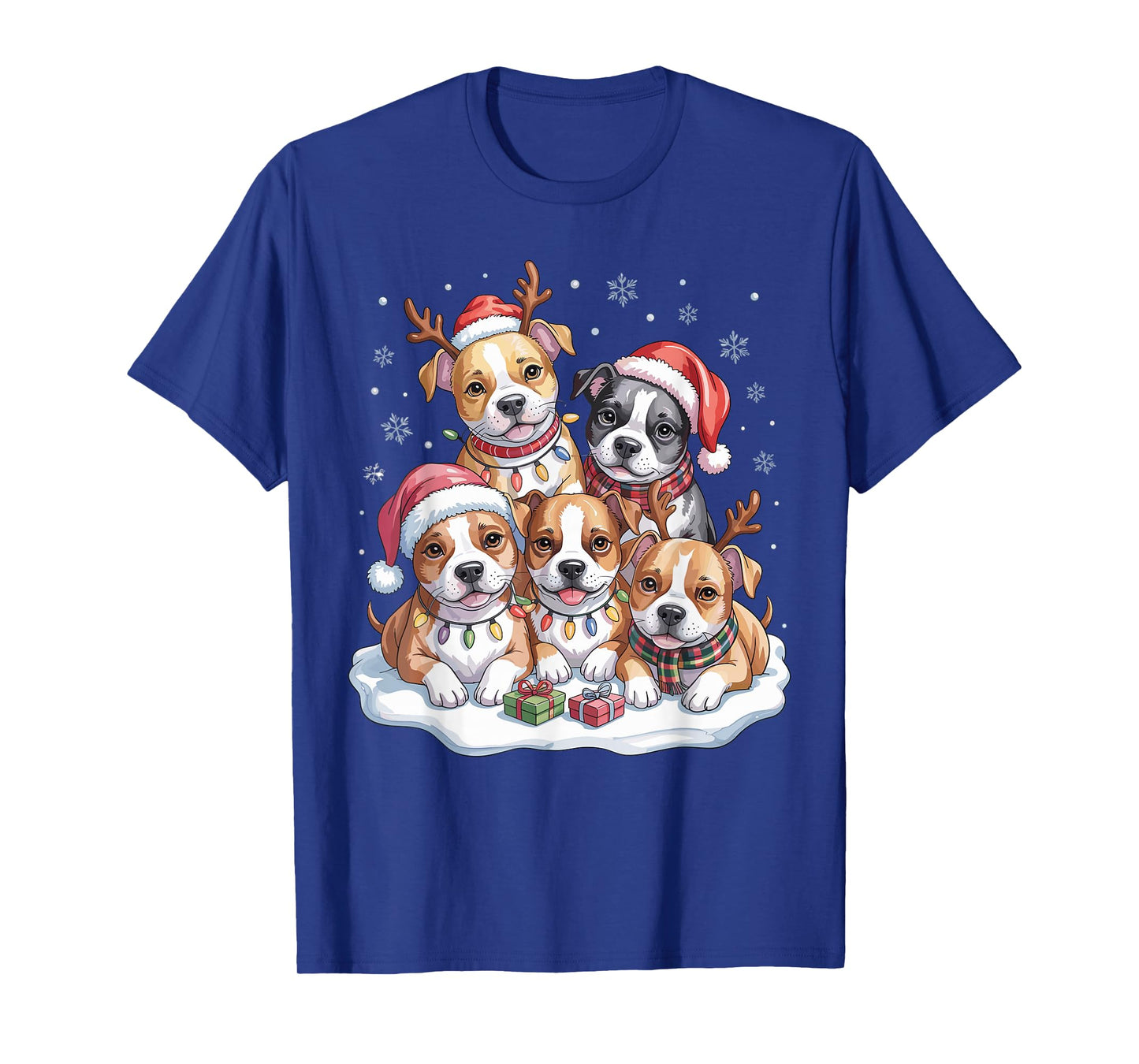 American Staffordshire Christmas Puppies Dog Lovers Holiday T-Shirt