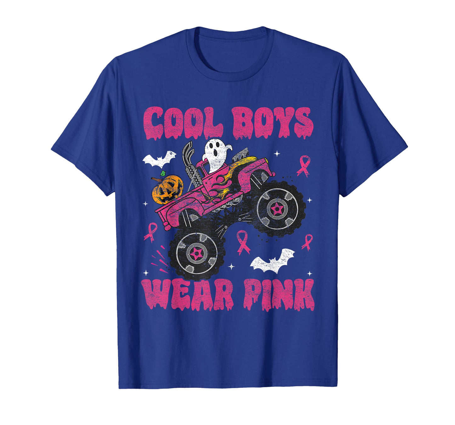 Cool Boys Wear Pink Monster Truck Halloween Breast Cancer T-Shirt