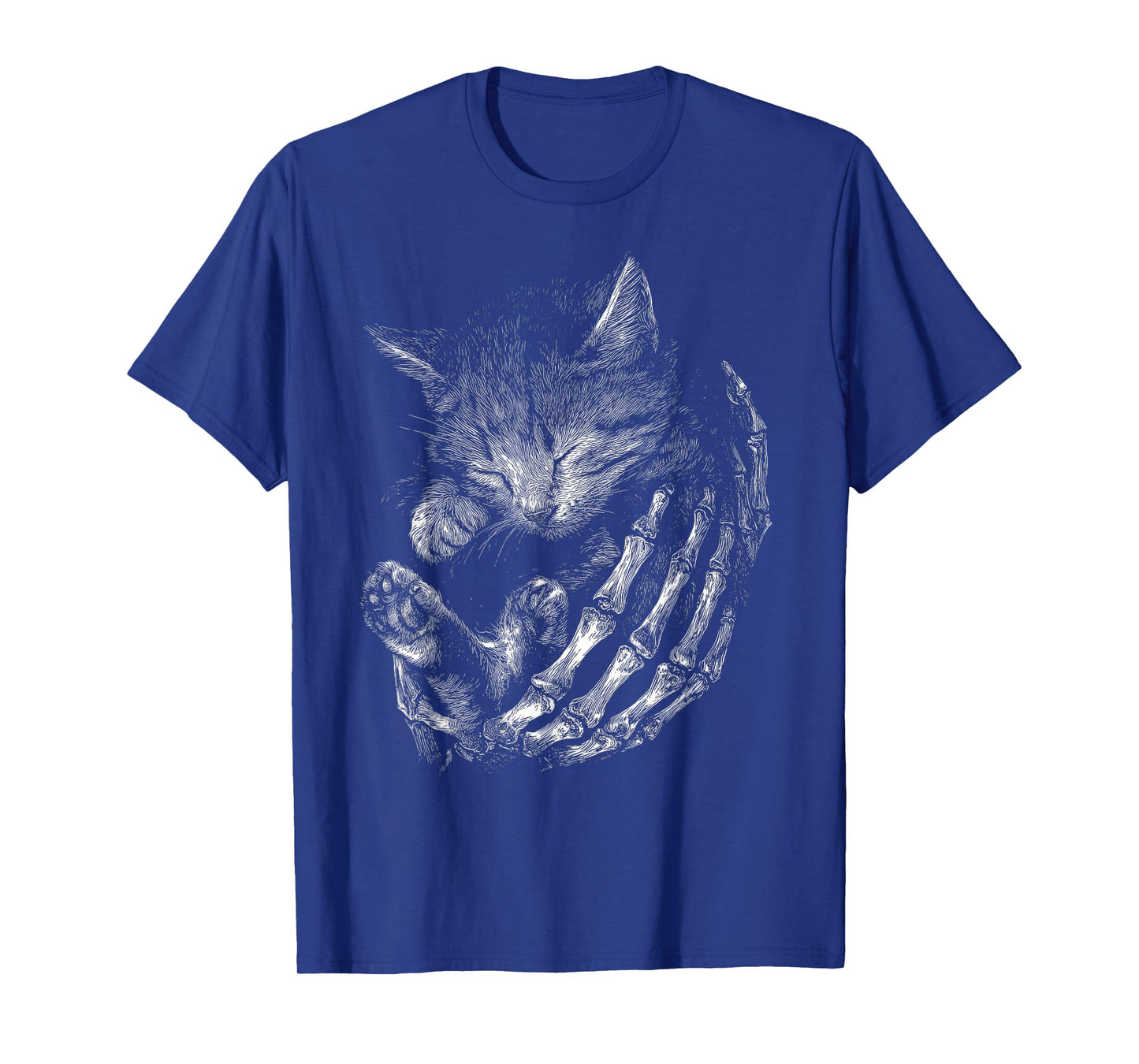 Vintage Skeleton Hand Hugging Kitten Halloween Cat T-Shirt