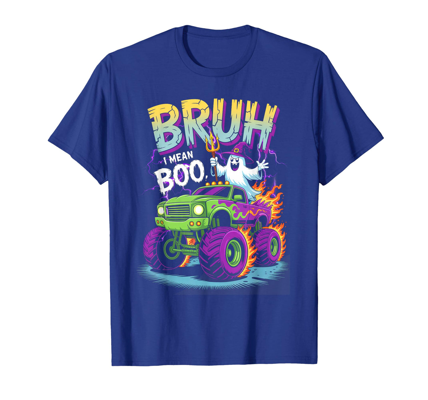 Bruh I Mean Boo Funny Ghost Halloween Monster Truck T-Shirt