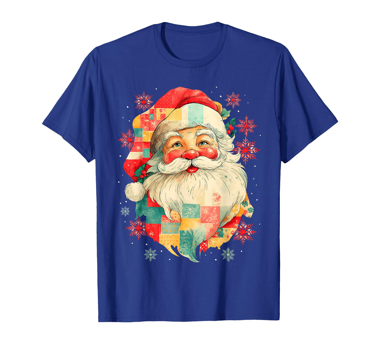 Vintage Patchwork Santa Claus Face Christmas Family Xmas T-Shirt