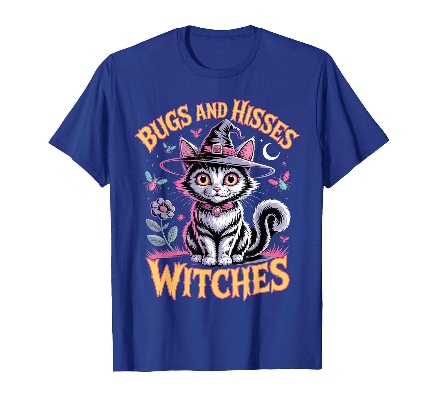 Gothic Cat Magic Flowers Cute Witch Apparel Halloween Tee T-Shirt