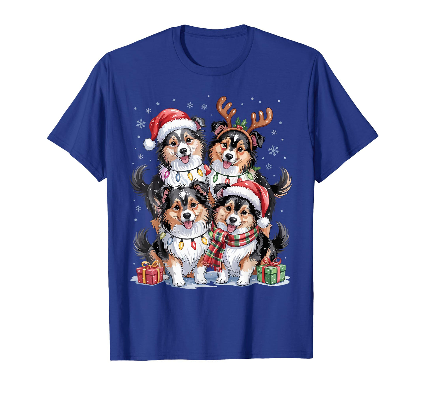 Cute Sheltie Christmas Puppies Dog Lovers Funny Holiday T-Shirt