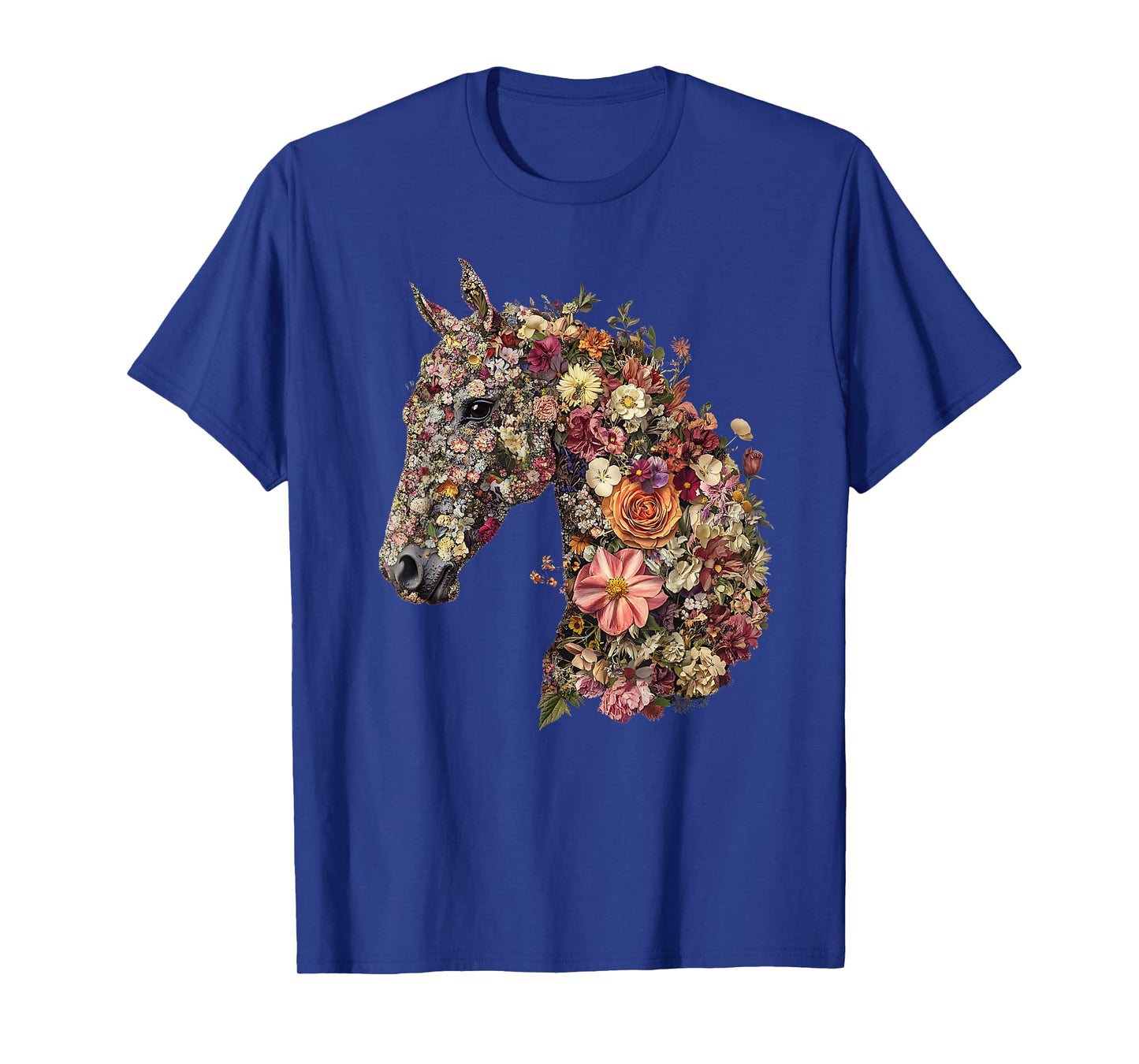 Horse Lover Gifts Floral Horse T-Shirt - Unisex-Adult, Classic Fit, Black, Small, Short Sleeve, Cotton Blend, Floral Pattern