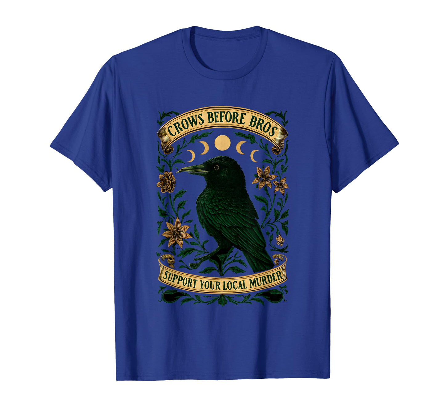 Crows Before Bros Women Vintage Raven Moon Phases T-Shirt