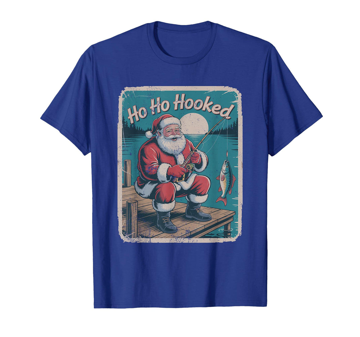 Santa Fishing Retro Vintage 90s Christmas Holiday Funny T-Shirt