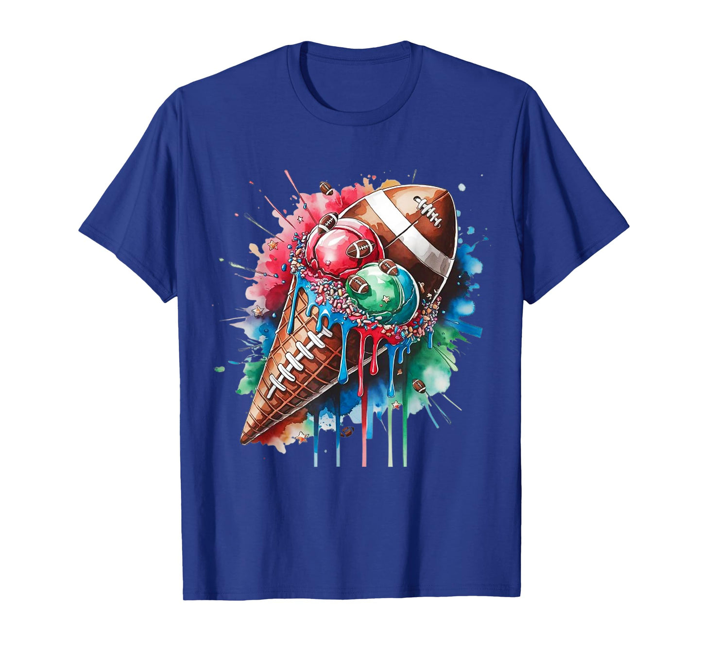 Football Drip Ice Cream Watercolor Cone with Sprinkles T-Shirt