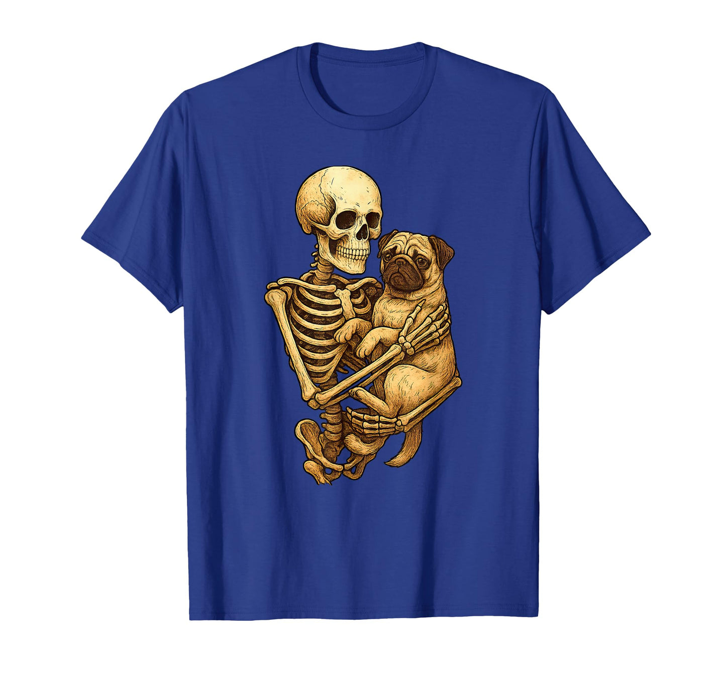 Skeleton Hugging Pug Halloween Pugs Lover Pug Mom Dad T-Shirt