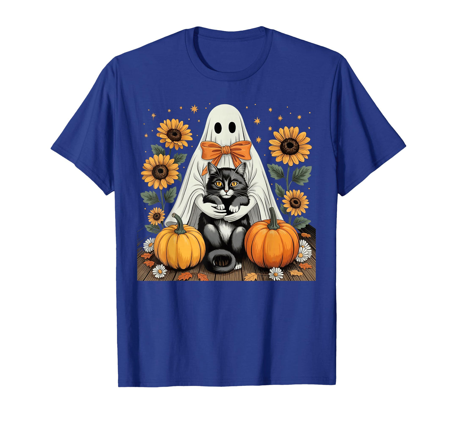 Womens Halloween Ghost Black Cat Ghost Halloween Girls T-Shirt