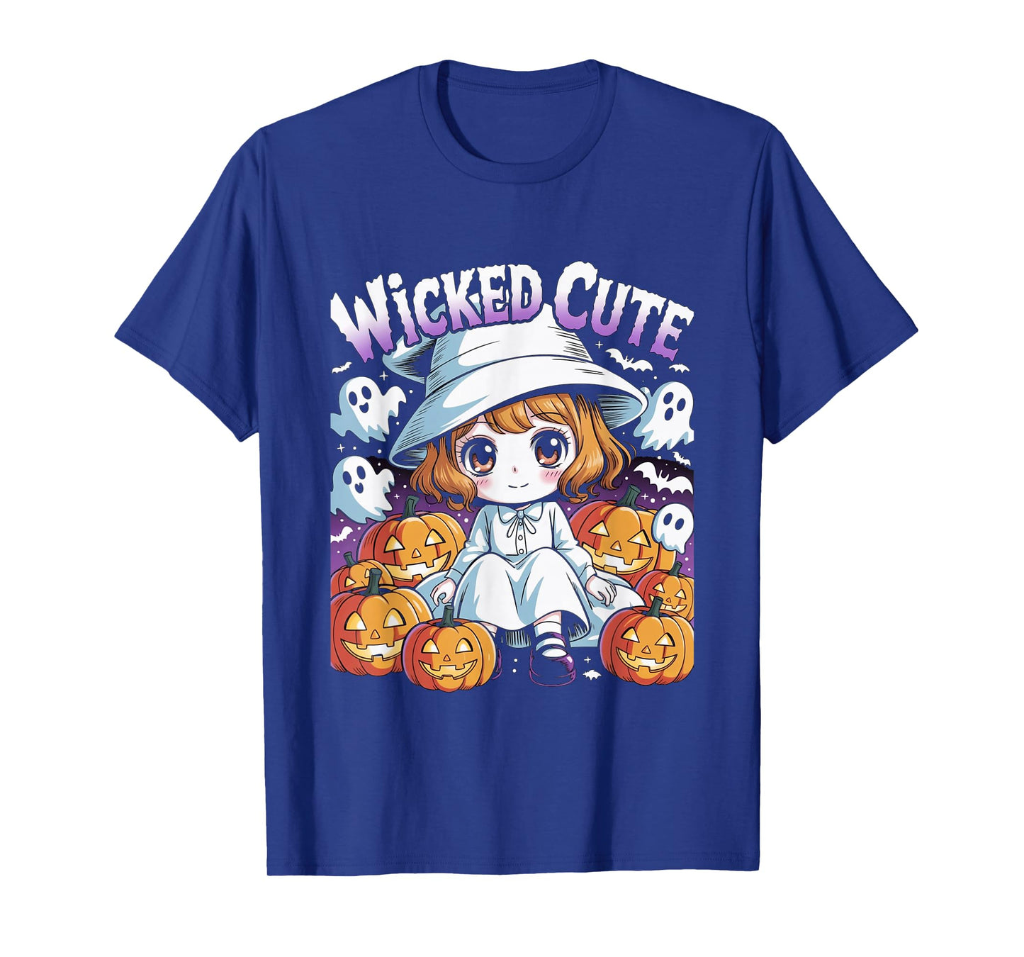 Halloween Anime Cute Witch Girls Pumpkin Bats Ghosts Kids T-Shirt