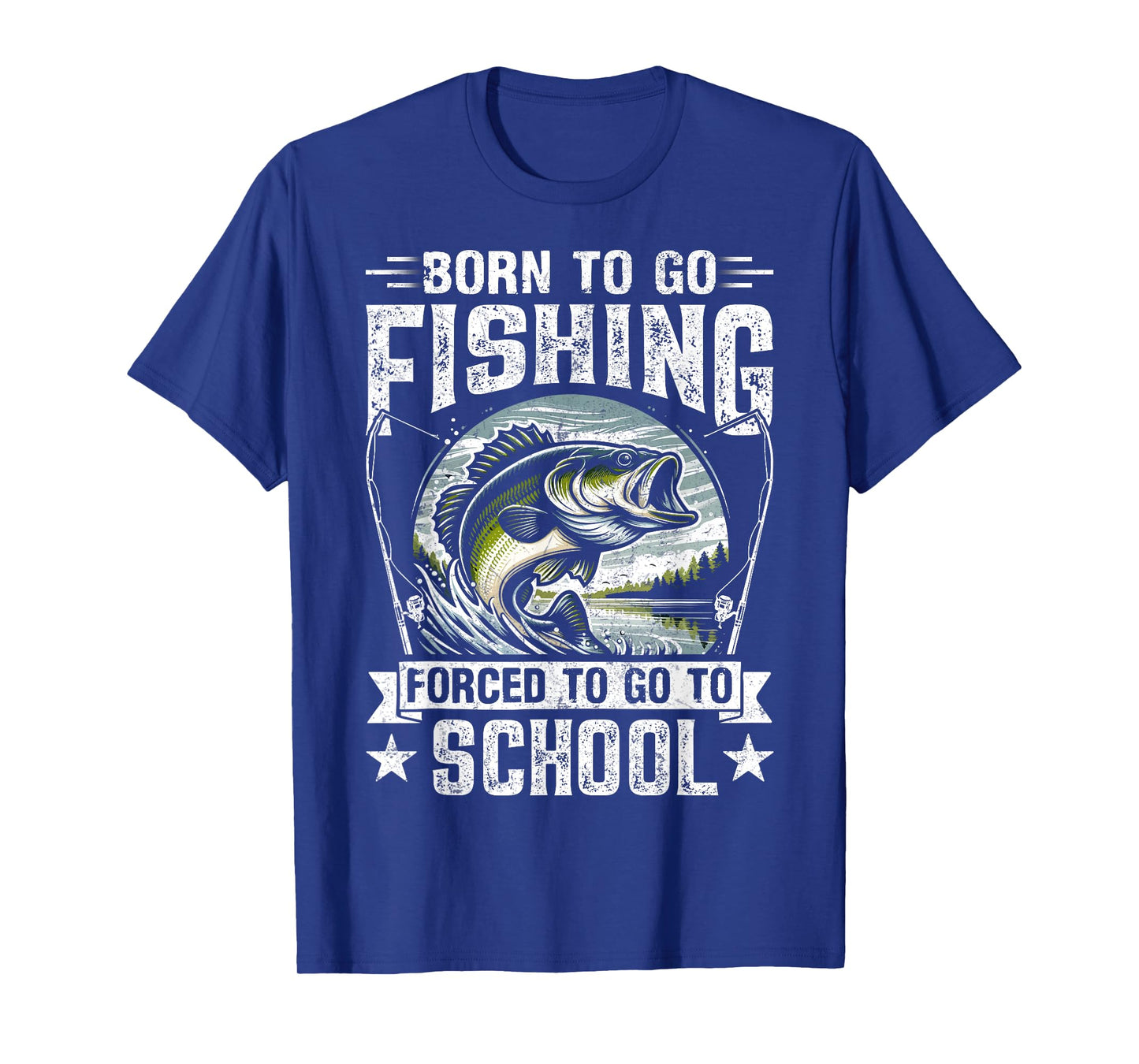 Teen Boys Fishing Shirt Forced To Go To School Bass Fish T-Shirt